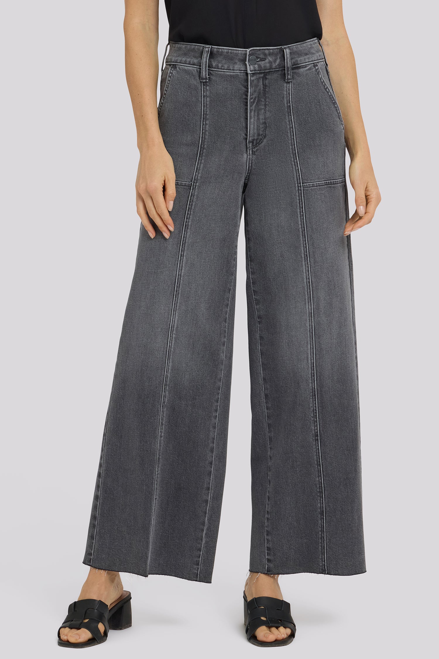 Simone Wide Leg Jeans With High Rise, Utility Detail And Raw Hems