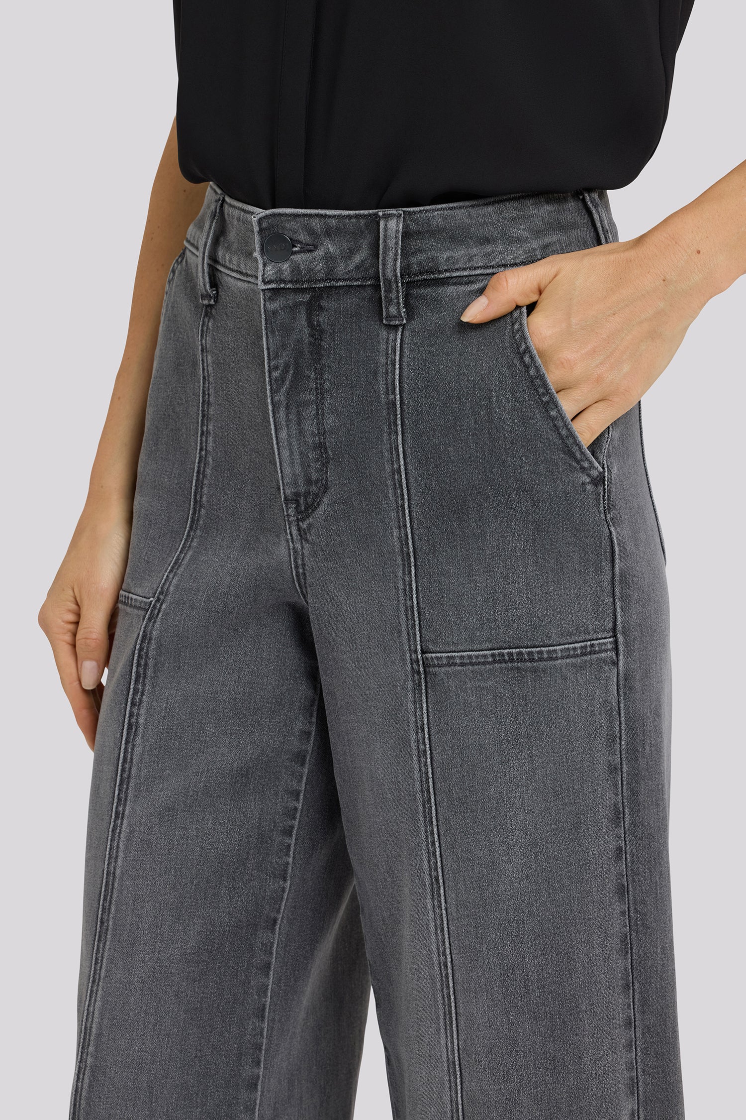 Simone Wide Leg Jeans With High Rise, Utility Detail And Raw Hems