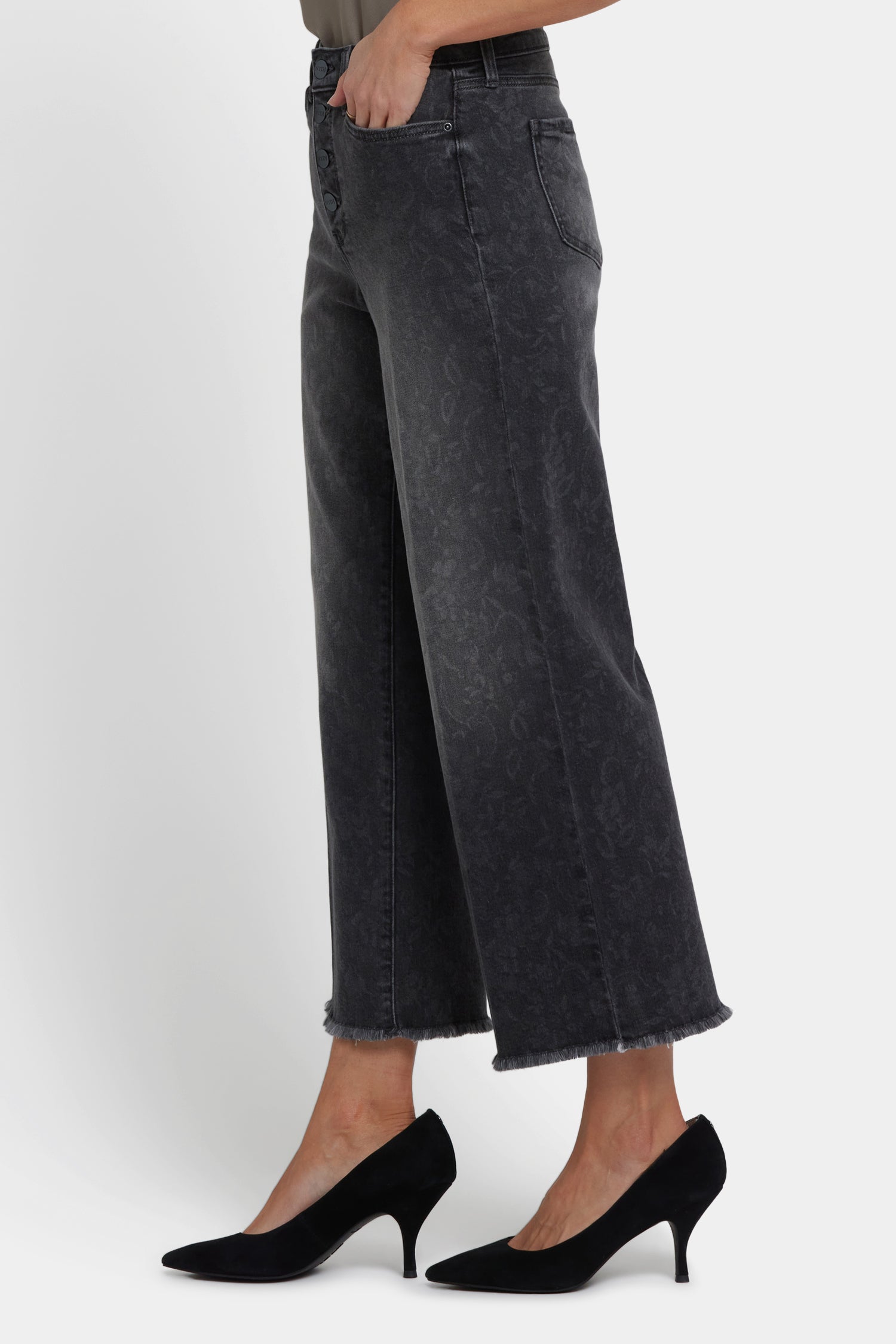 NYDJ Teresa Wide Leg Ankle Jeans With High Rise And Frayed Hems - Grey Province