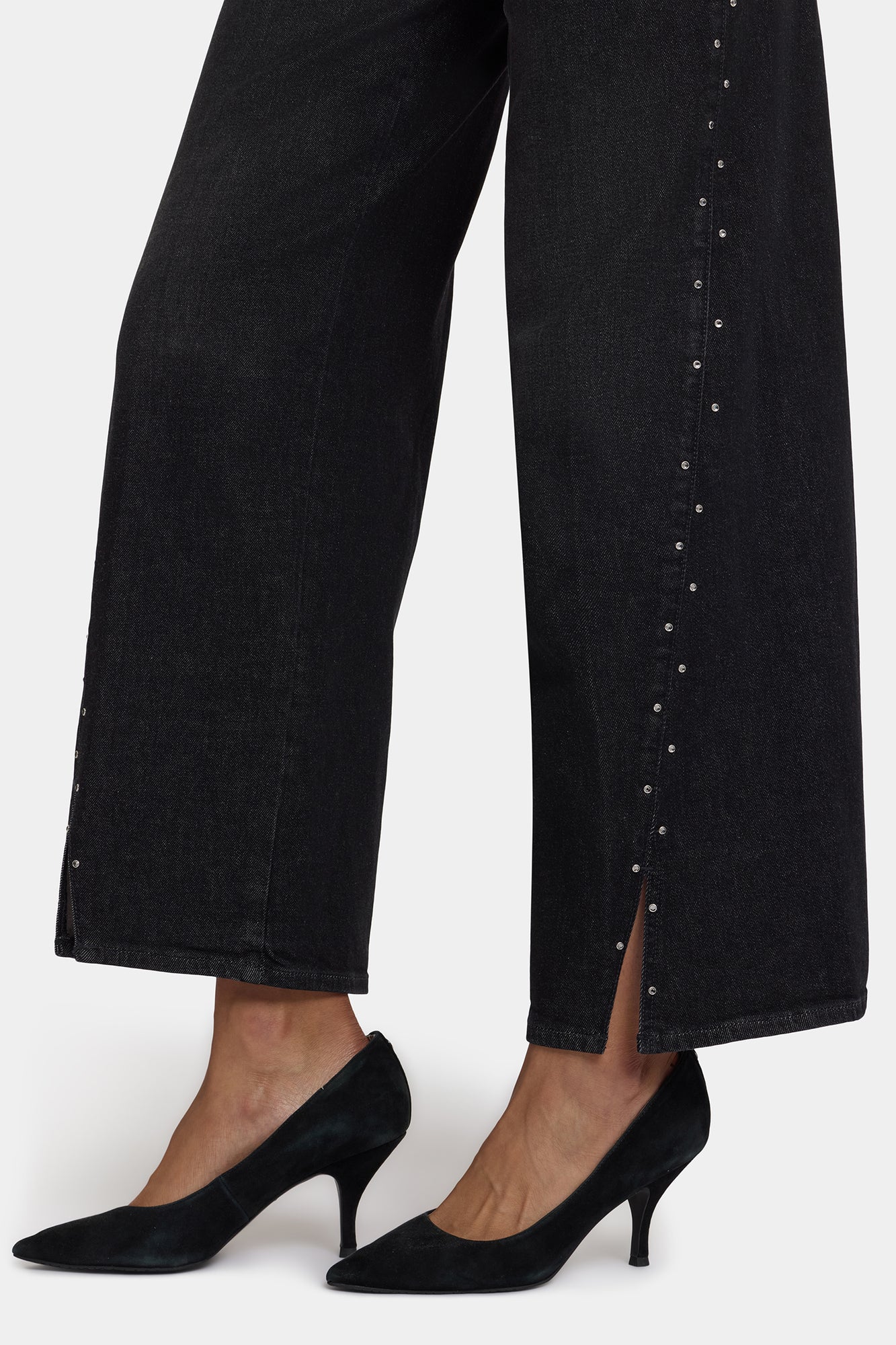 Teresa Wide Leg Jeans With Rhinestones, Front Slits And 31