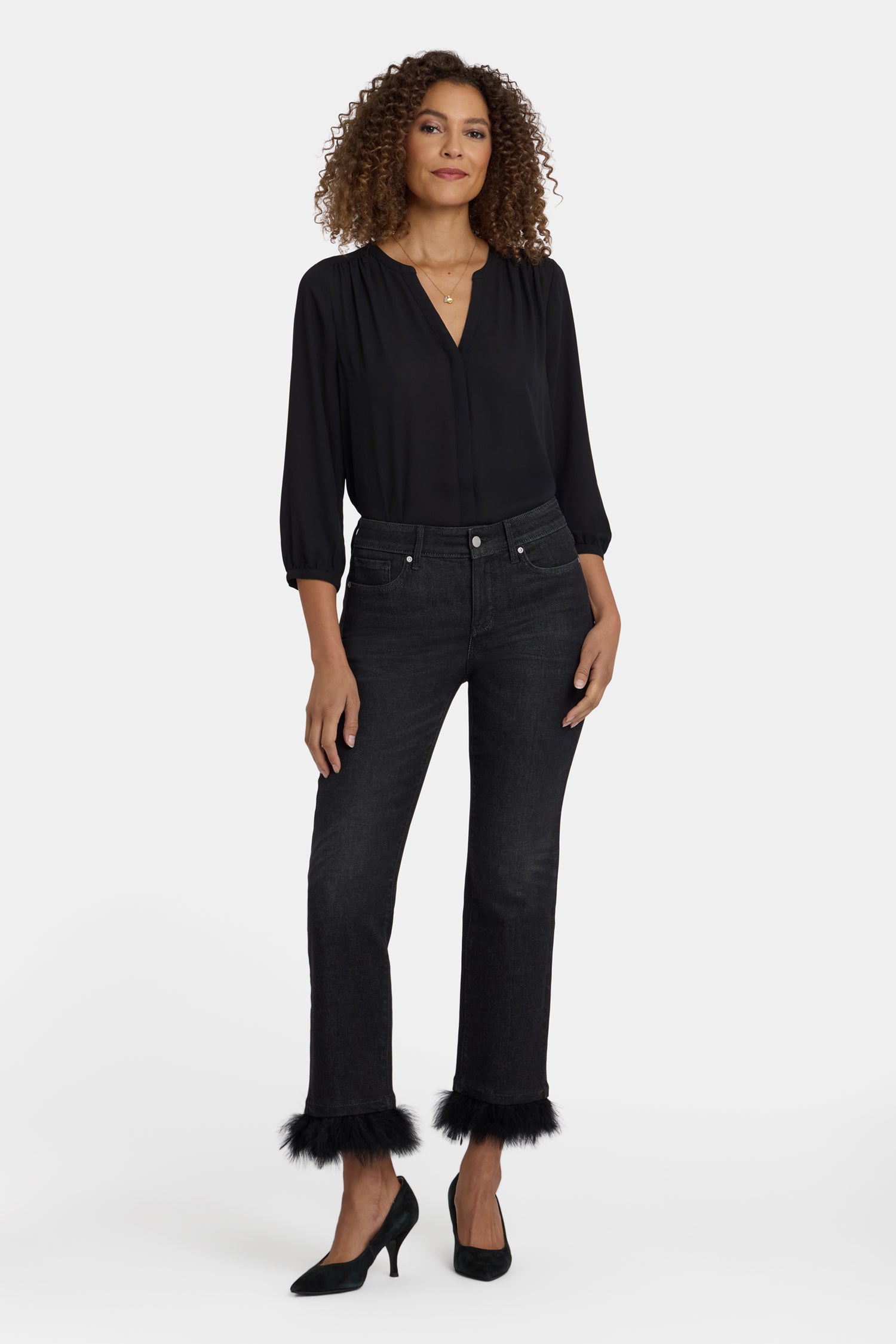 Marilyn Straight Ankle Jeans With Detachable Feather Trim - French