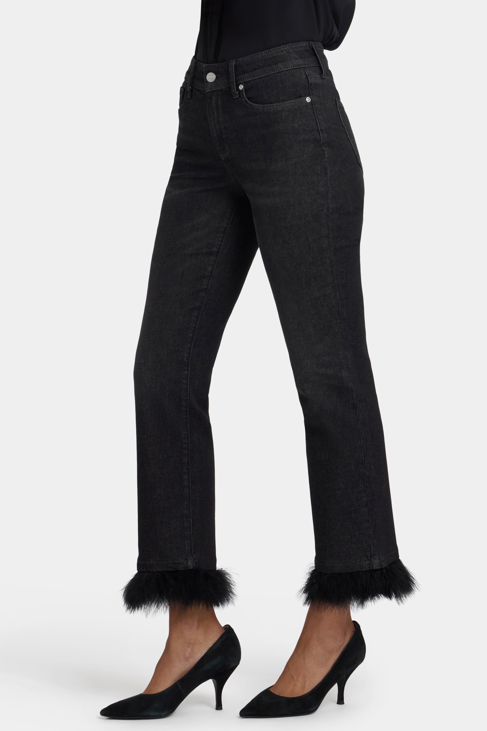 NYDJ Marilyn Straight Ankle Jeans With Detachable Feather Trim - French Nightfall