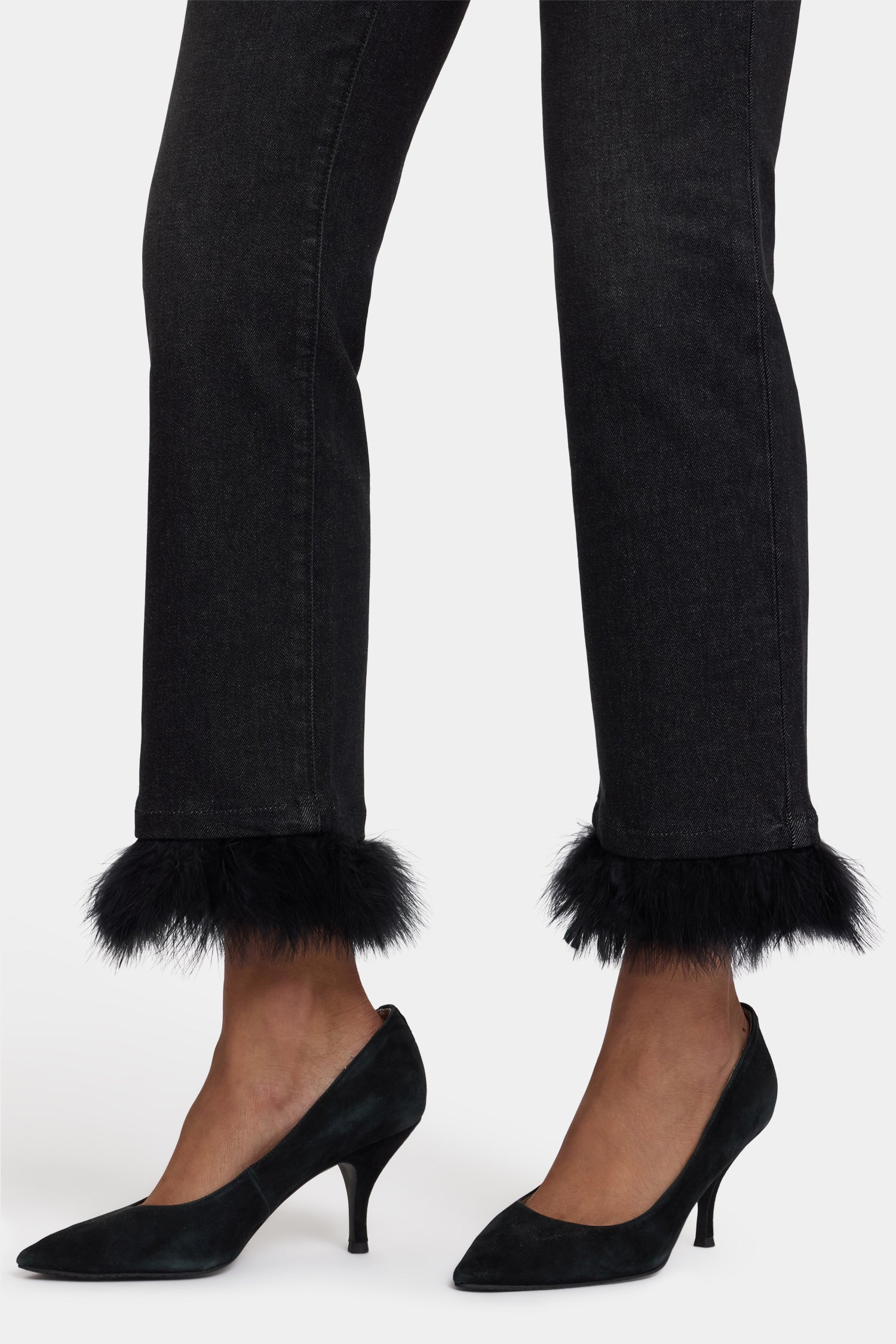 NYDJ Marilyn Straight Ankle Jeans With Detachable Feather Trim - French Nightfall