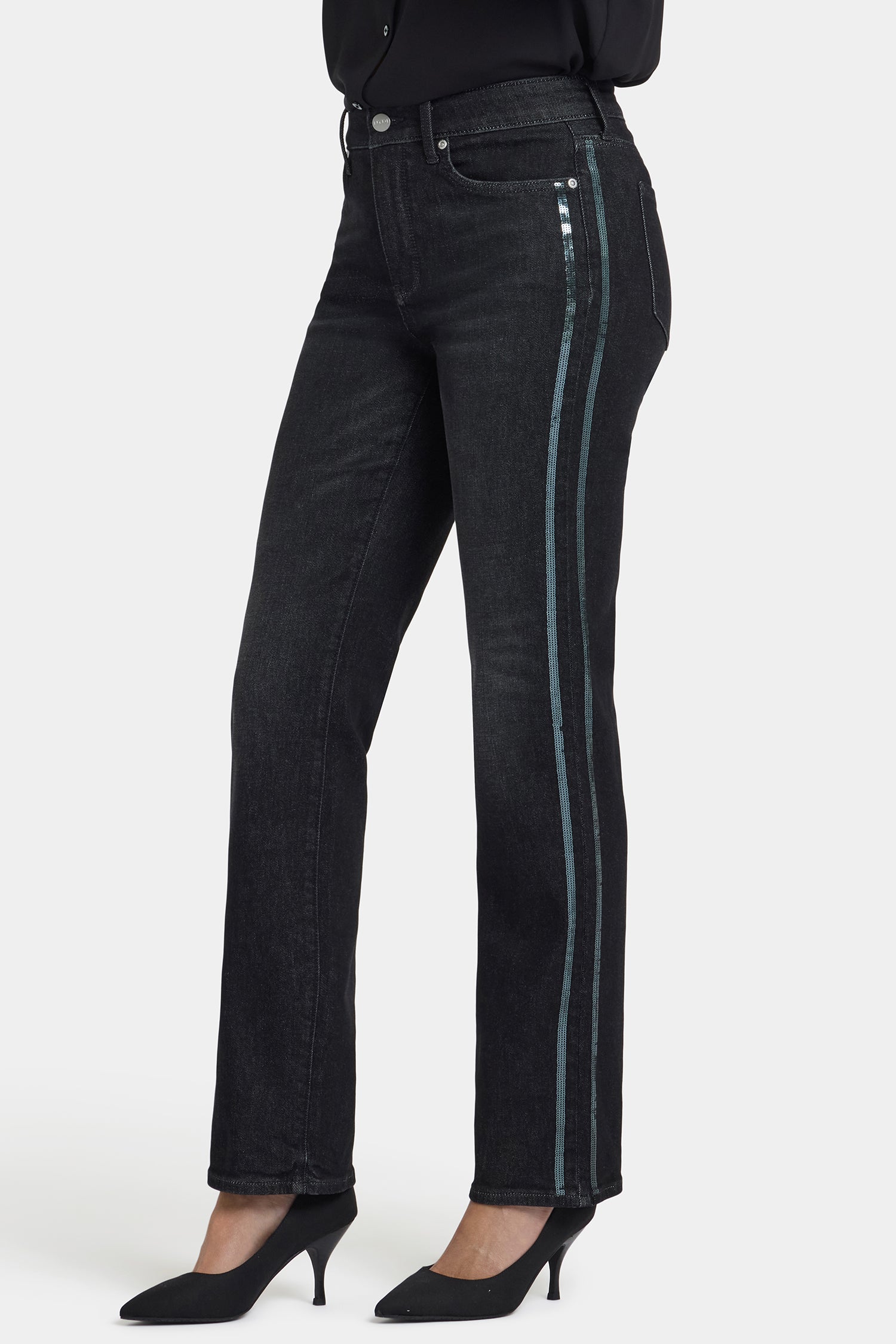 NYDJ Marilyn Straight Jeans With High Rise, Sequins And 31
