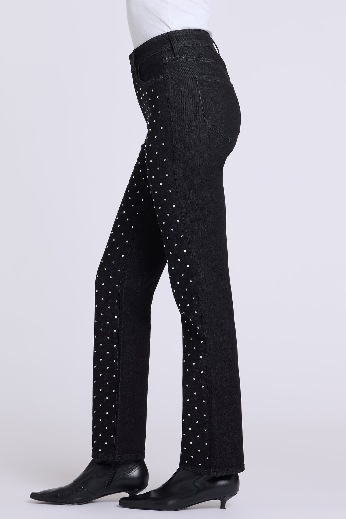 NYDJ Marilyn Straight Jeans With High Rise, Studs And 31" Inseam - Black Rinse
