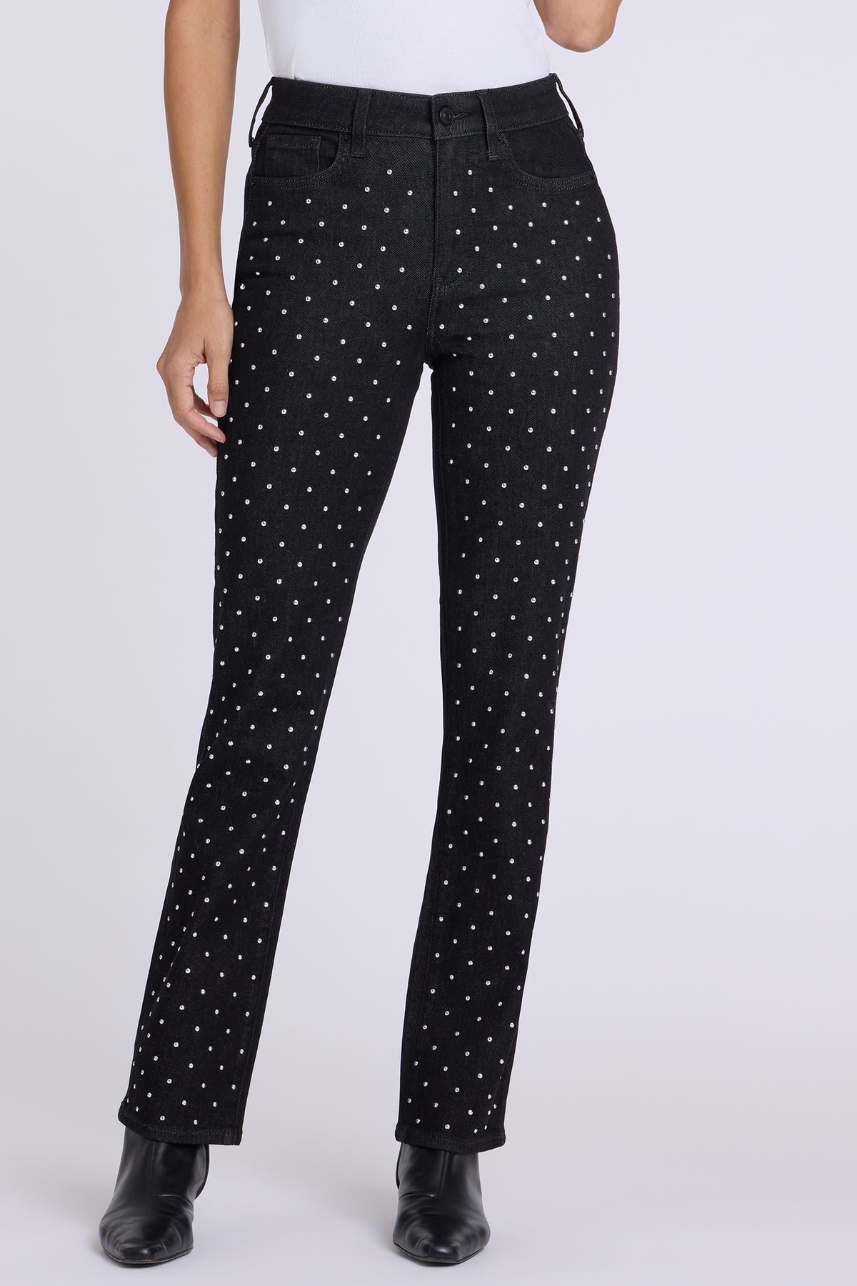 NYDJ Marilyn Straight Jeans With High Rise, Studs And 31" Inseam - Black Rinse
