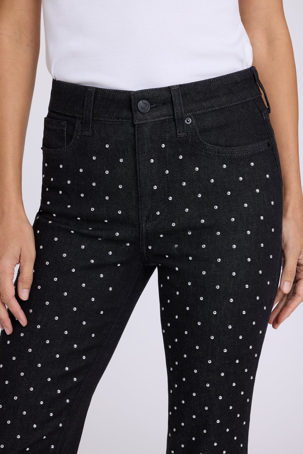 NYDJ Marilyn Straight Jeans With High Rise, Studs And 31" Inseam - Black Rinse
