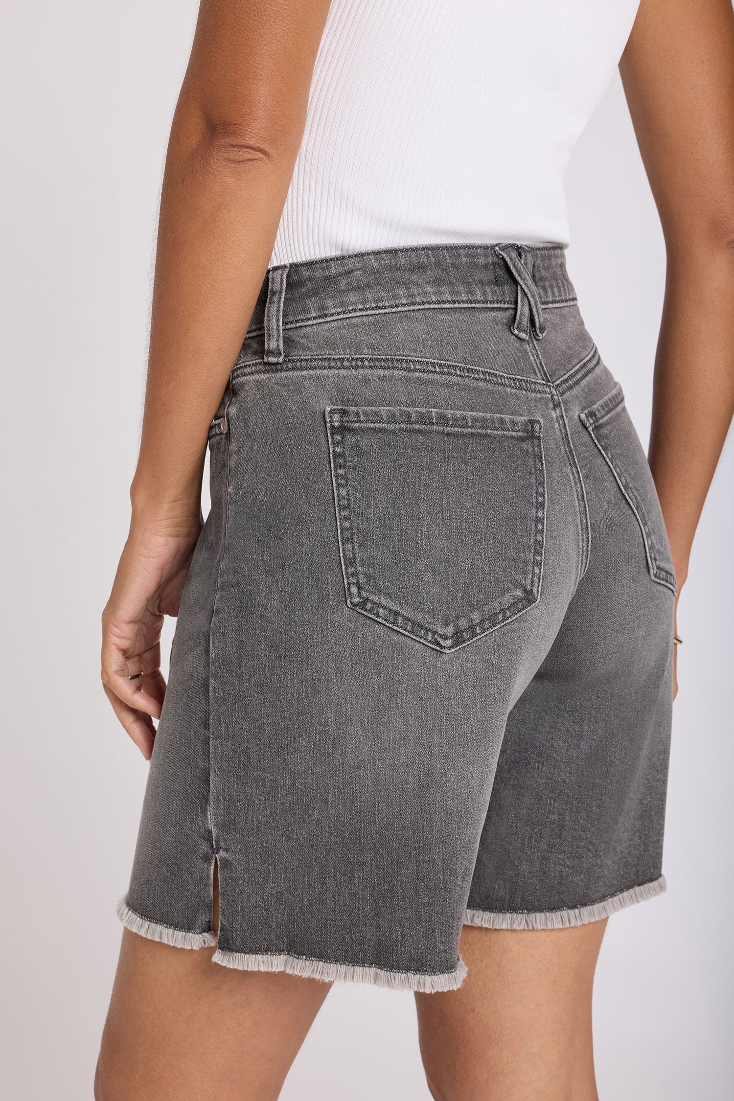 Naomi Relaxed A-Line Denim Shorts With Criss-Cross Belt Loop, Side