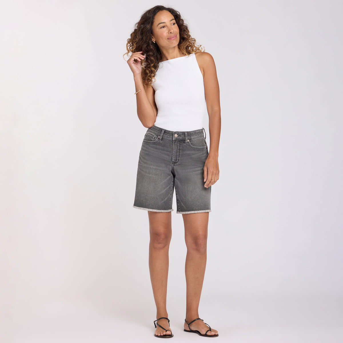Naomi Relaxed A-Line Denim Shorts With Criss-Cross Belt Loop, Side 