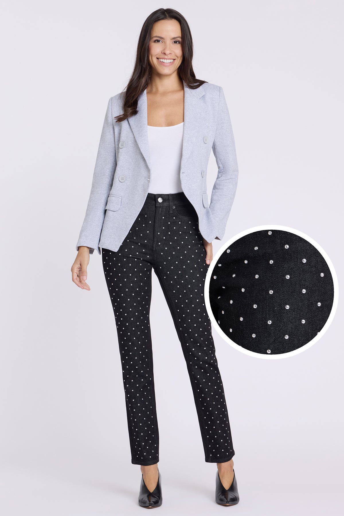 NYDJ Sheri Slim Straight Jeans With High Rise And Studs - Black Rinse