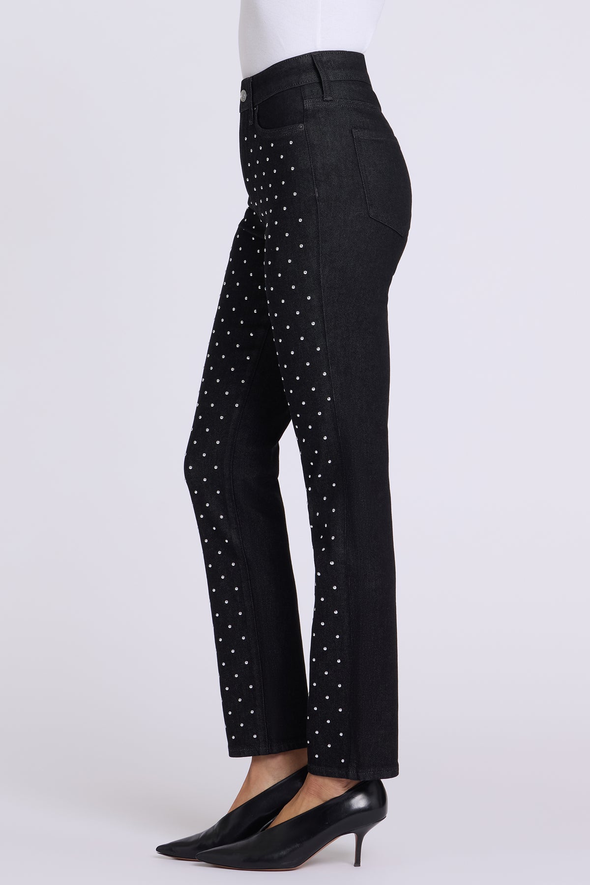 NYDJ Sheri Slim Straight Jeans With High Rise And Studs - Black Rinse