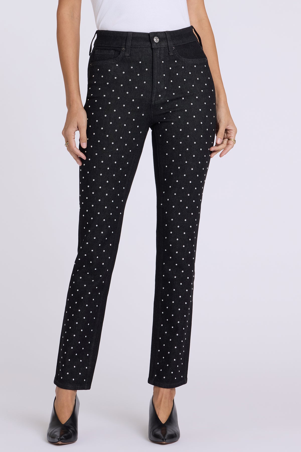 NYDJ Sheri Slim Straight Jeans With High Rise And Studs - Black Rinse