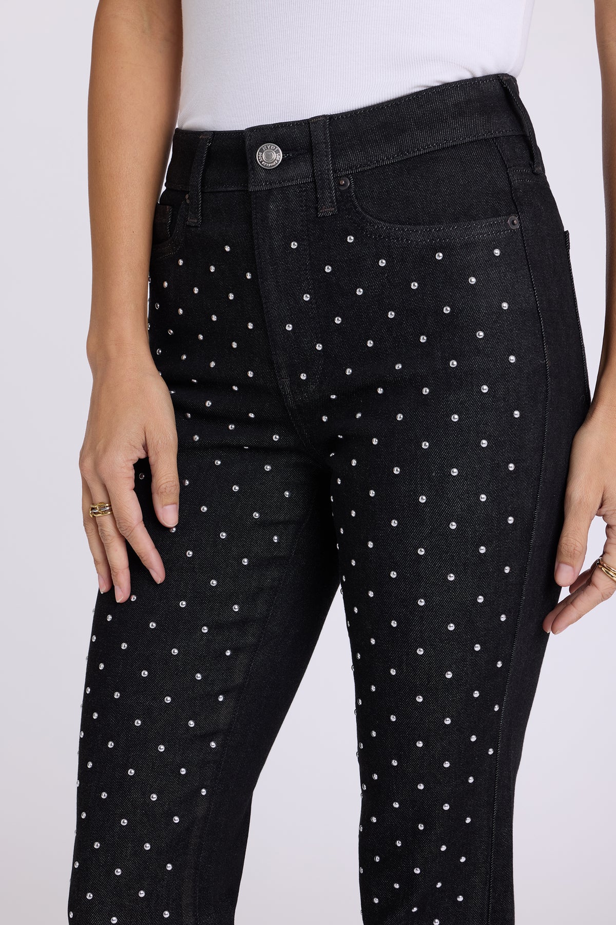 NYDJ Sheri Slim Straight Jeans With High Rise And Studs - Black Rinse