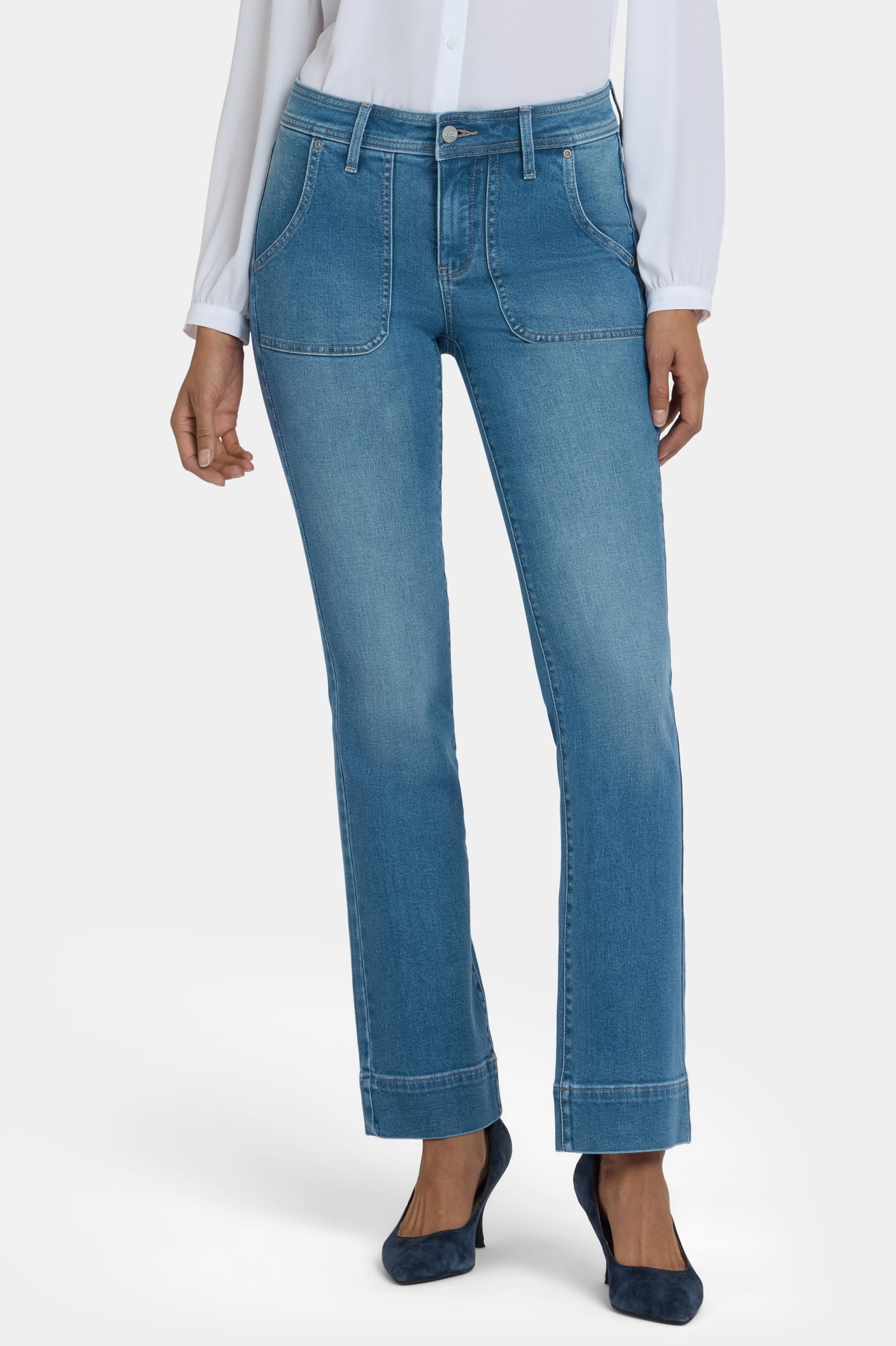 NYDJ Barbara Bootcut Jeans With Rounded Utility Pockets And 1 1/2