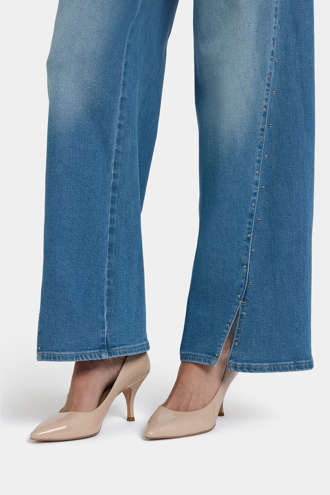 NYDJ Teresa Wide Leg Jeans With Rhinestones, Front Slits And 31