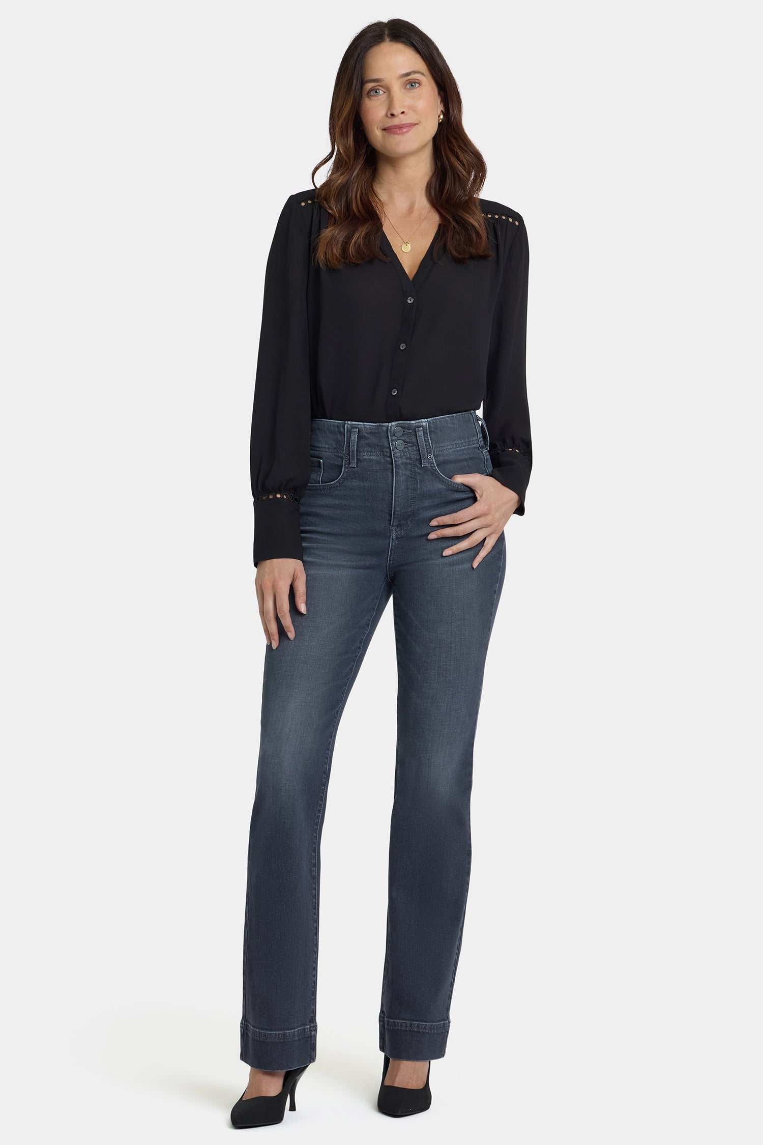 NYDJ Barbara Bootcut Jeans With High Rise And Double-Button Waistband - Graphite Hill