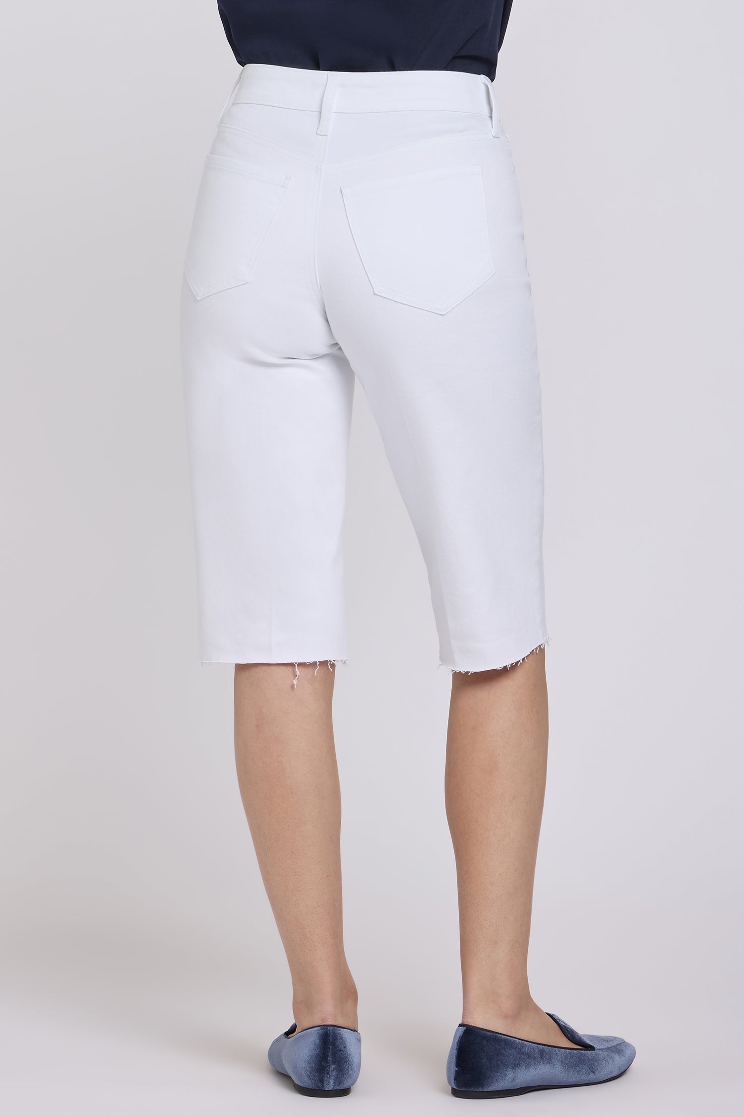 NYDJ Kristie '80s Bermuda Denim Shorts With Pressed Creases And Raw Hems - Optic White