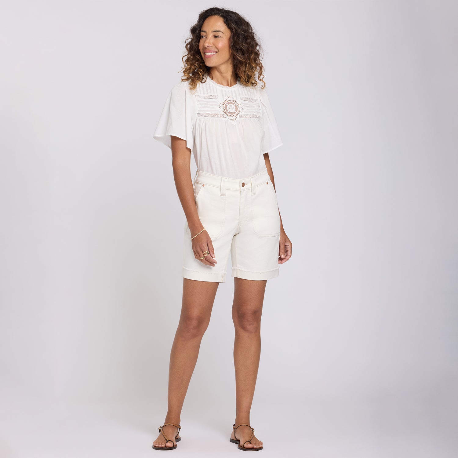 Diana Relaxed Denim Shorts With Utility Pockets And Frayed Cuffs