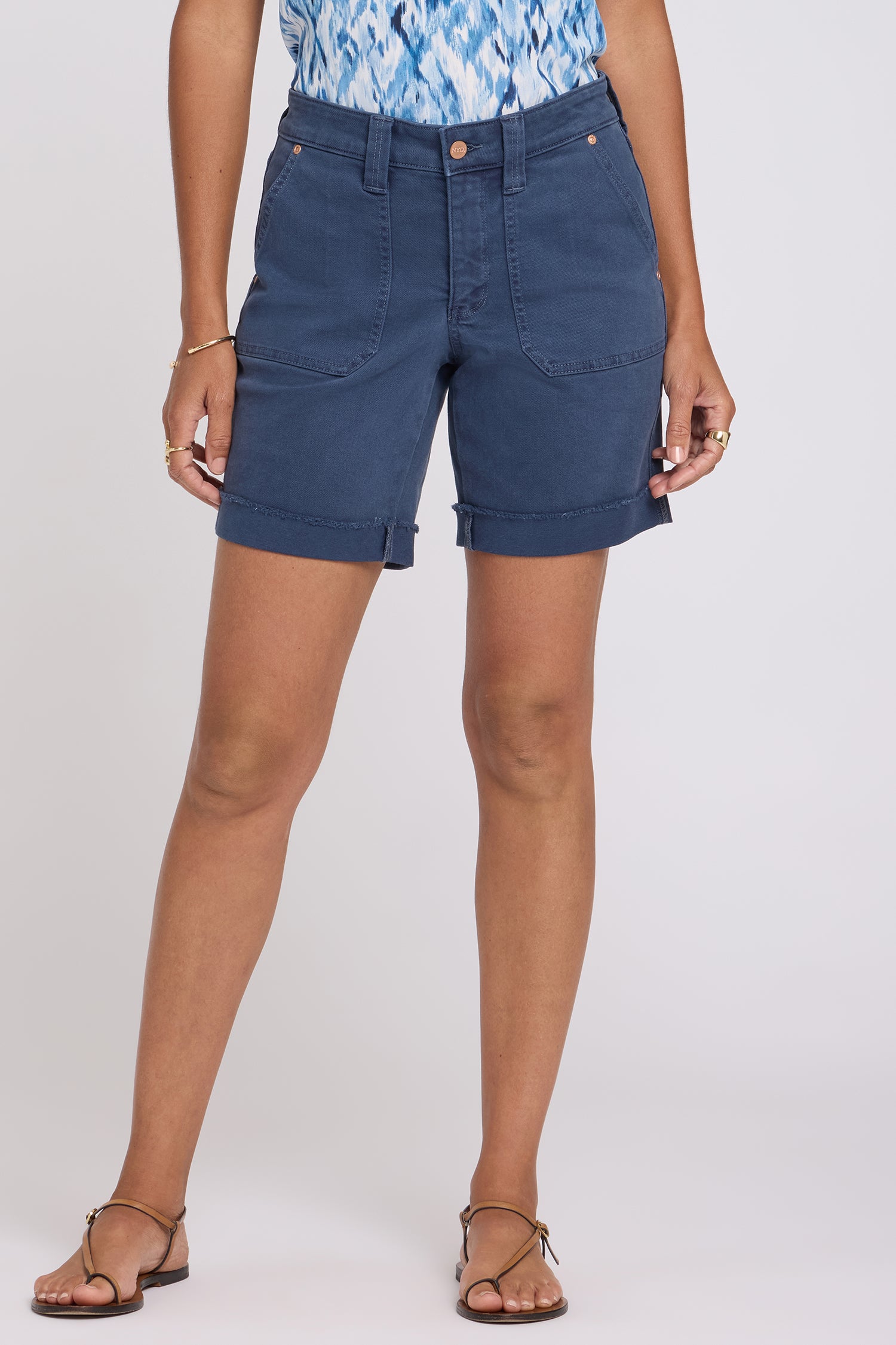 Diana Relaxed Denim Shorts With Utility Pockets And Frayed Cuffs