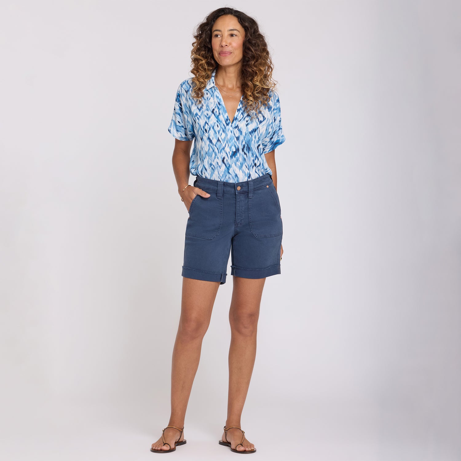 Diana Relaxed Denim Shorts With Utility Pockets And Frayed Cuffs