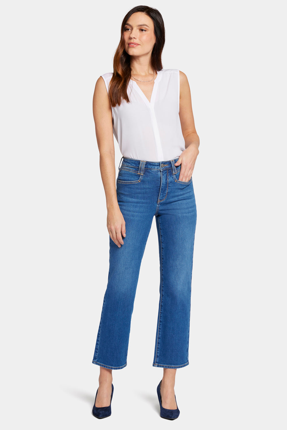 NYDJ Bailey Relaxed Straight Ankle Jeans With High Rise And Square Pockets - Rockford