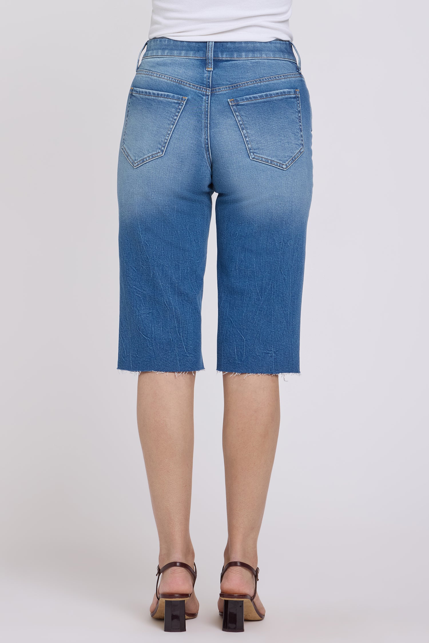 NYDJ Kristie '80s Bermuda Denim Shorts With Pressed Creases And Raw Hems - Pacifica
