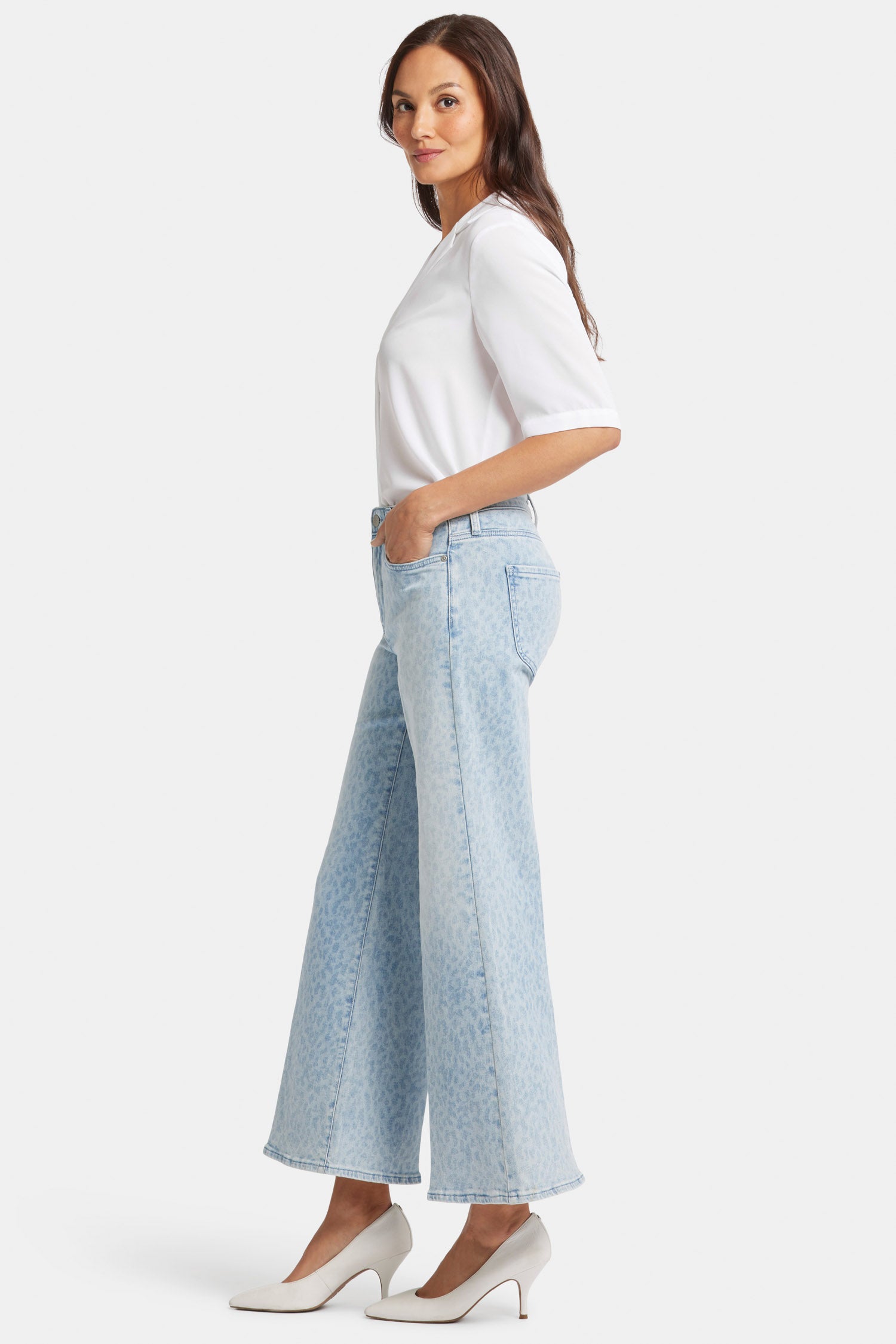 Mia Palazzo Ankle Jeans In Leopard Print Denim With High