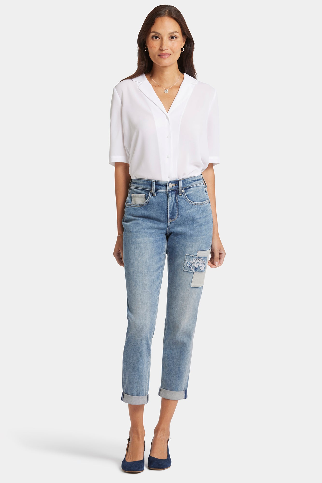 NYDJ Margot Girlfriend Jeans With Embroidered Patch - Indigo Stream