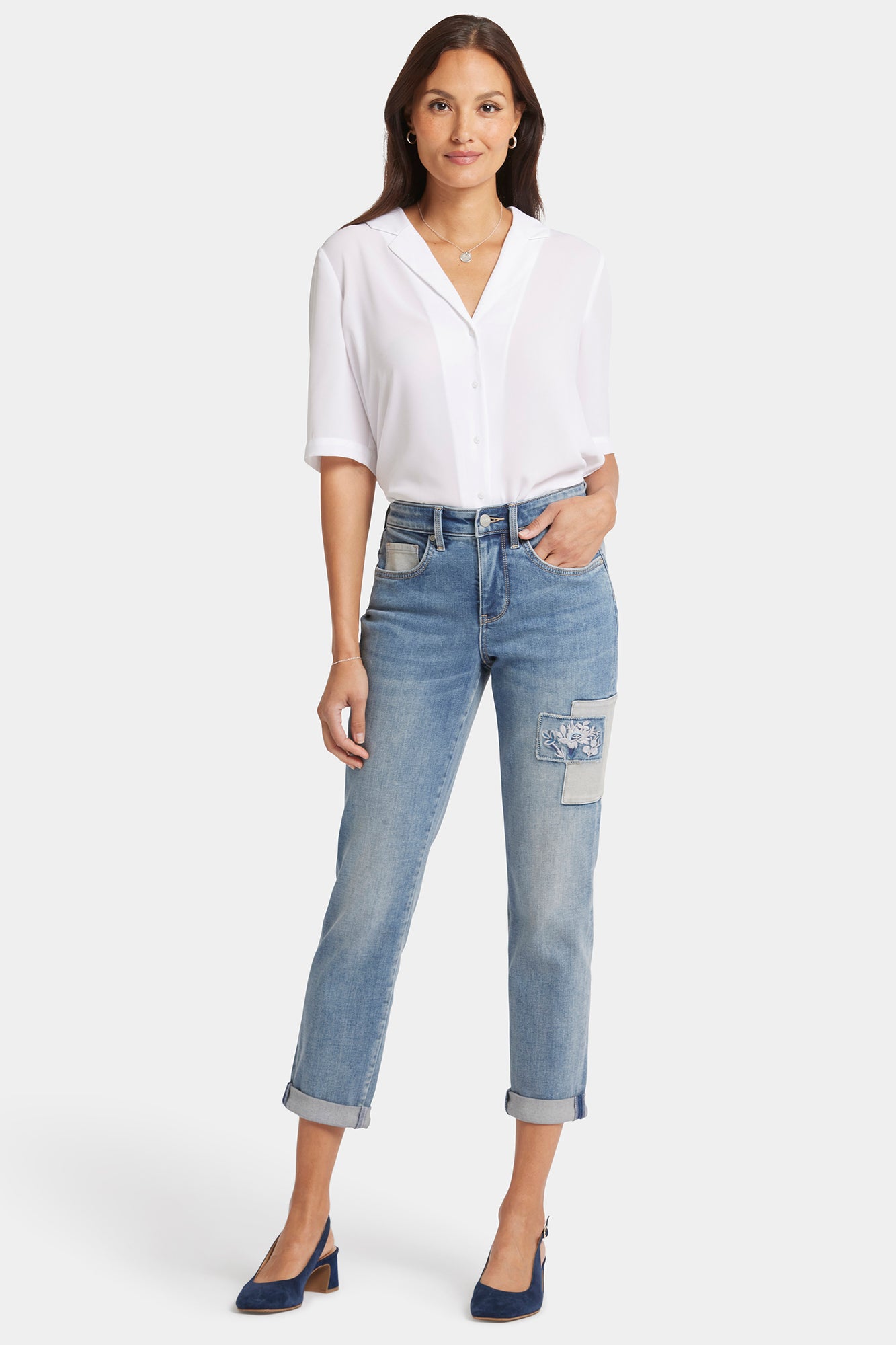 NYDJ Margot Girlfriend Jeans With Embroidered Patch - Indigo Stream