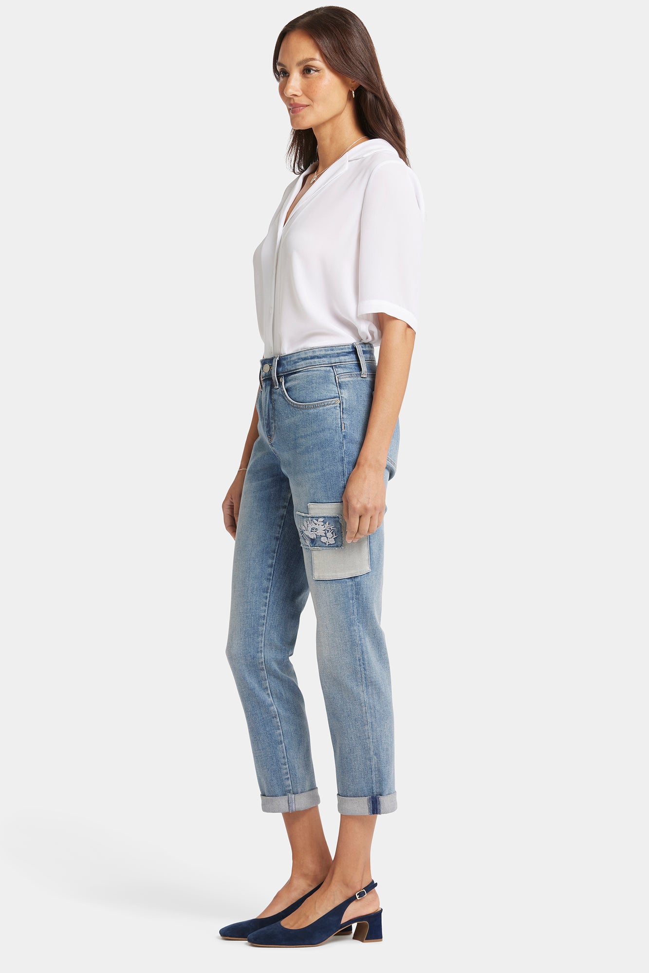 NYDJ Margot Girlfriend Jeans With Embroidered Patch - Indigo Stream