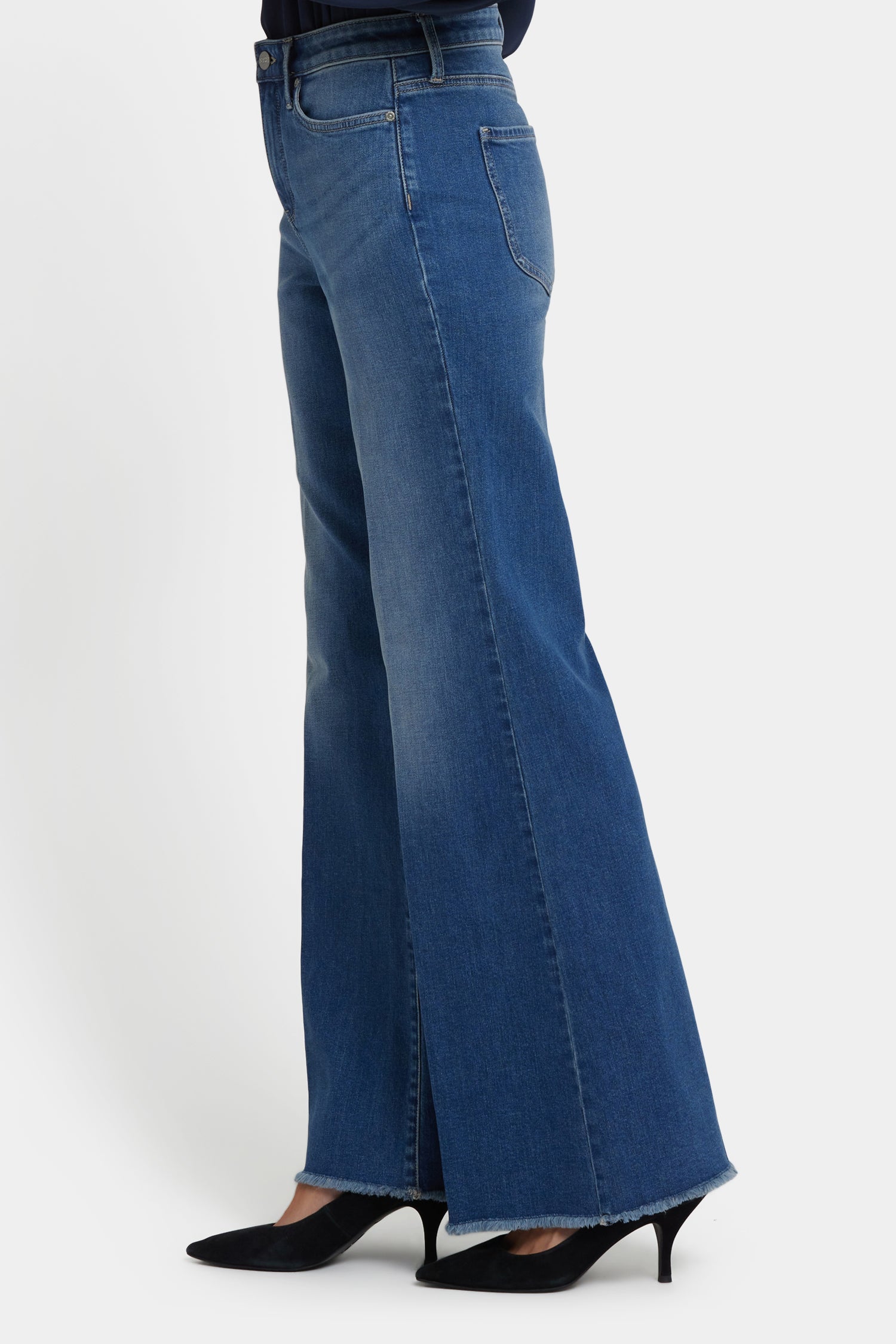 Mia Palazzo Jeans With High Rise And Frayed Hems - Romantic Indigo
