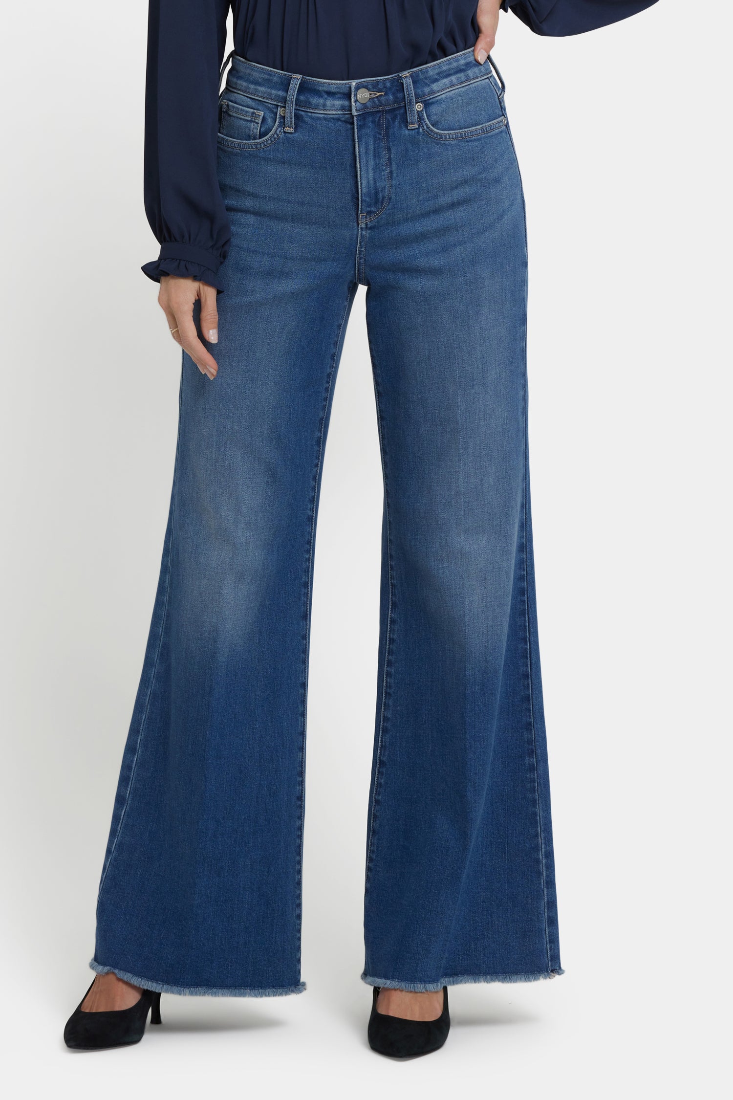Mia Palazzo Jeans With High Rise And Frayed Hems - Romantic Indigo