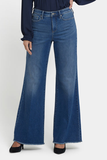 NYDJ Mia Palazzo Jeans With High Rise And Frayed Hems - Romantic Indigo