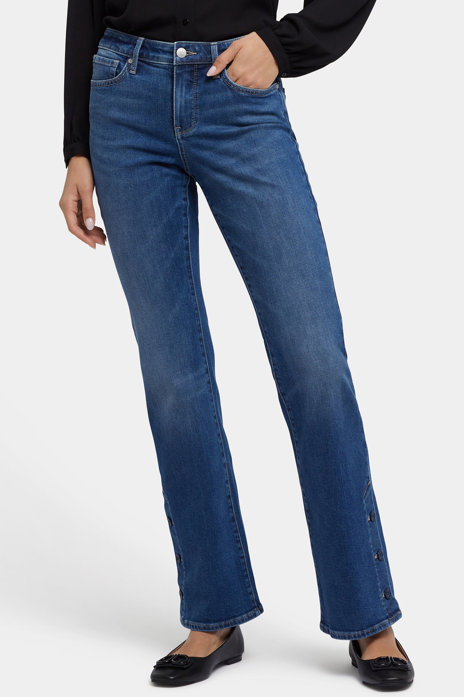 Ava Flared Jeans With Side Button Plackets - Lake Notre-Dame Blue