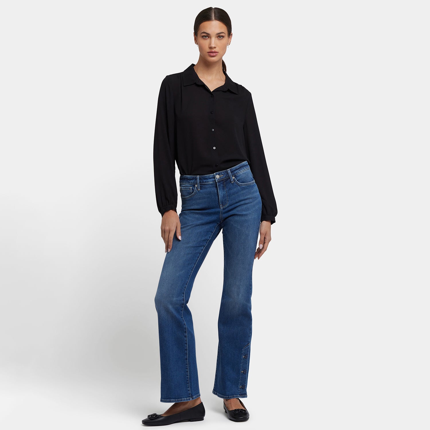 Ava Flared Jeans With Side Button Plackets - Lake Notre-Dame Blue