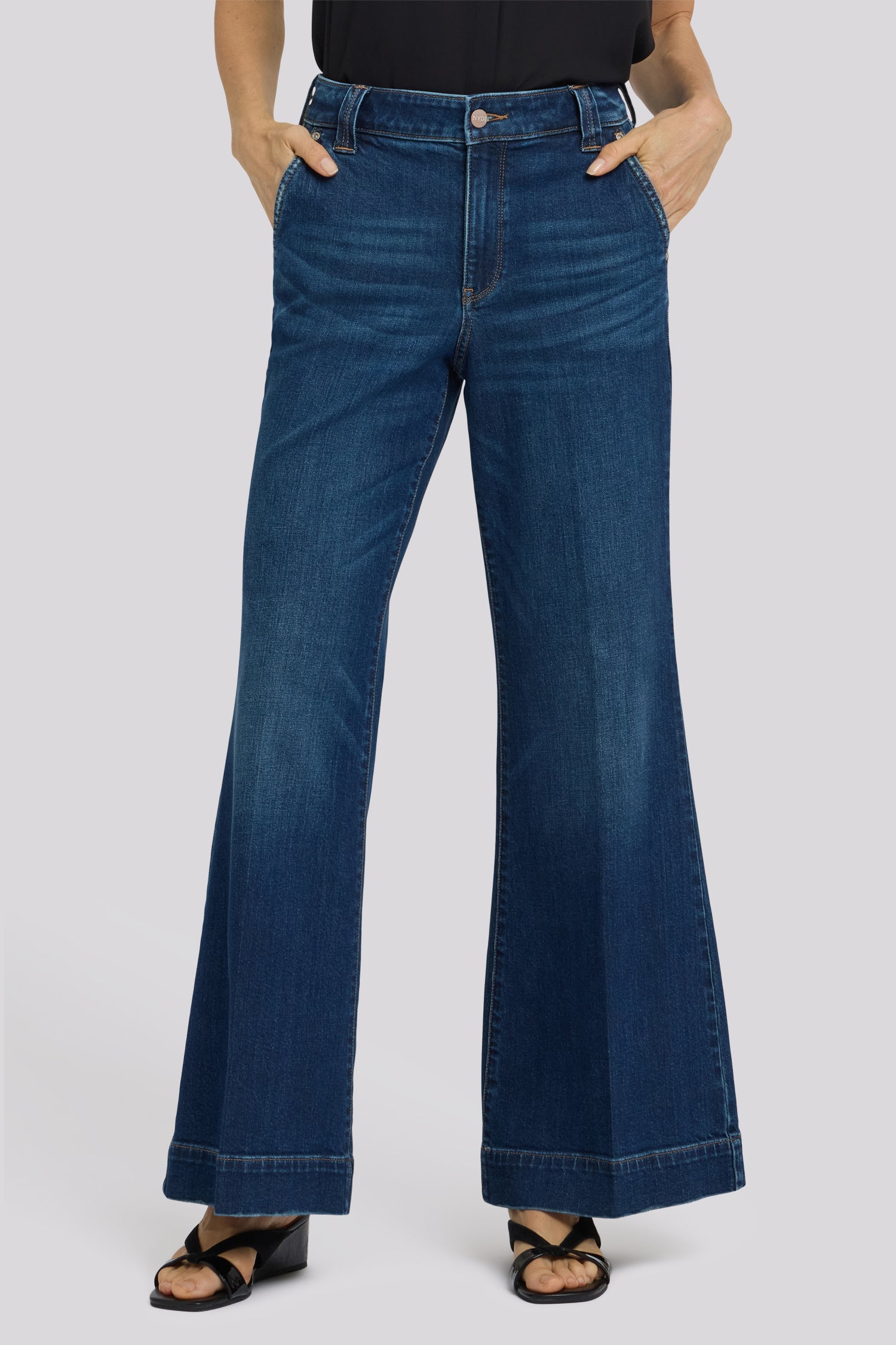 Mia Palazzo Jeans With High Rise And Wide Belt Loops - Sunset