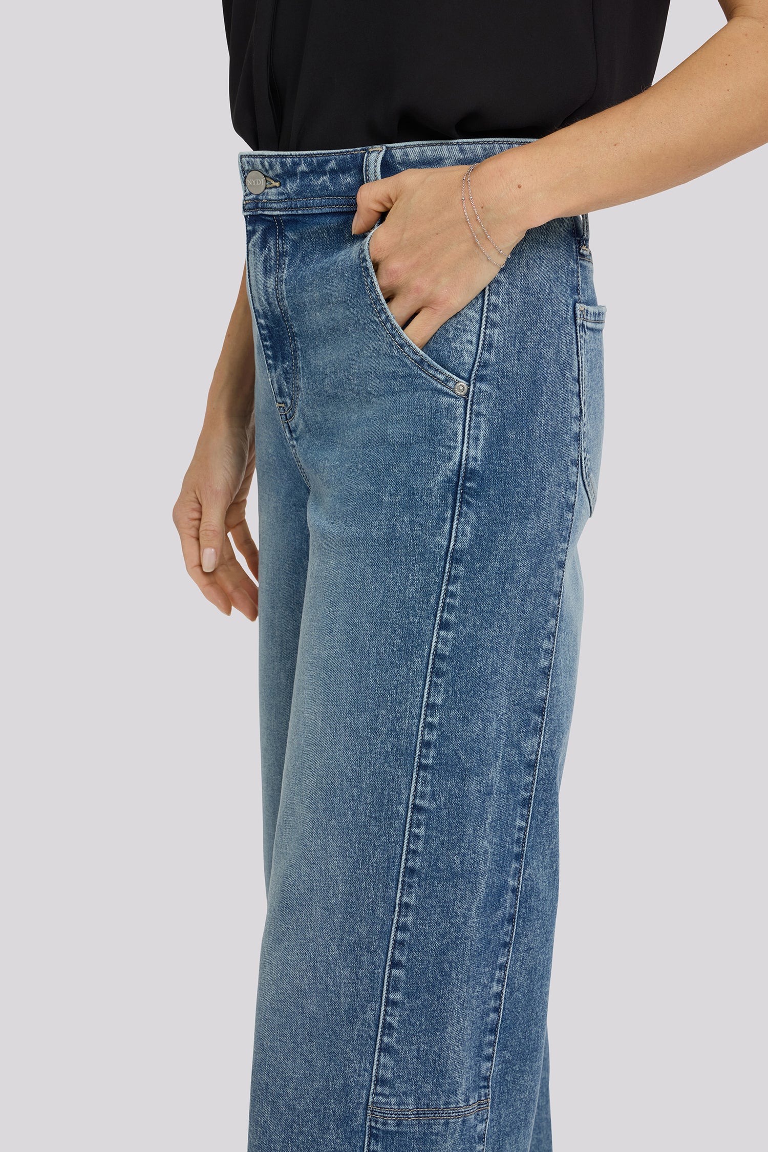Gracie Wide Leg Jeans With Super High Rise And Paneled Seam Detail