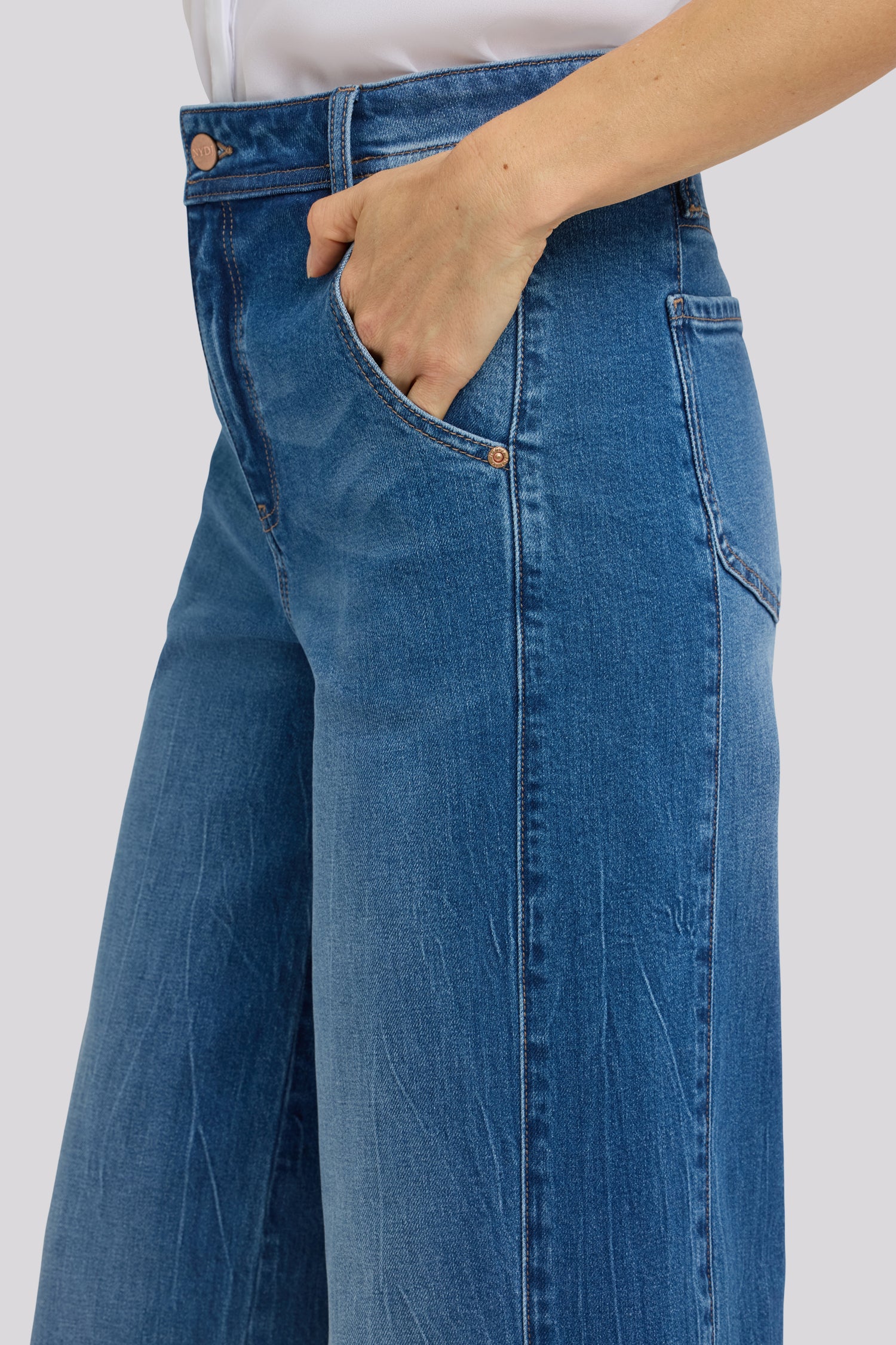 Gracie Wide Leg Jeans With Super High Rise And Paneled Seam Detail