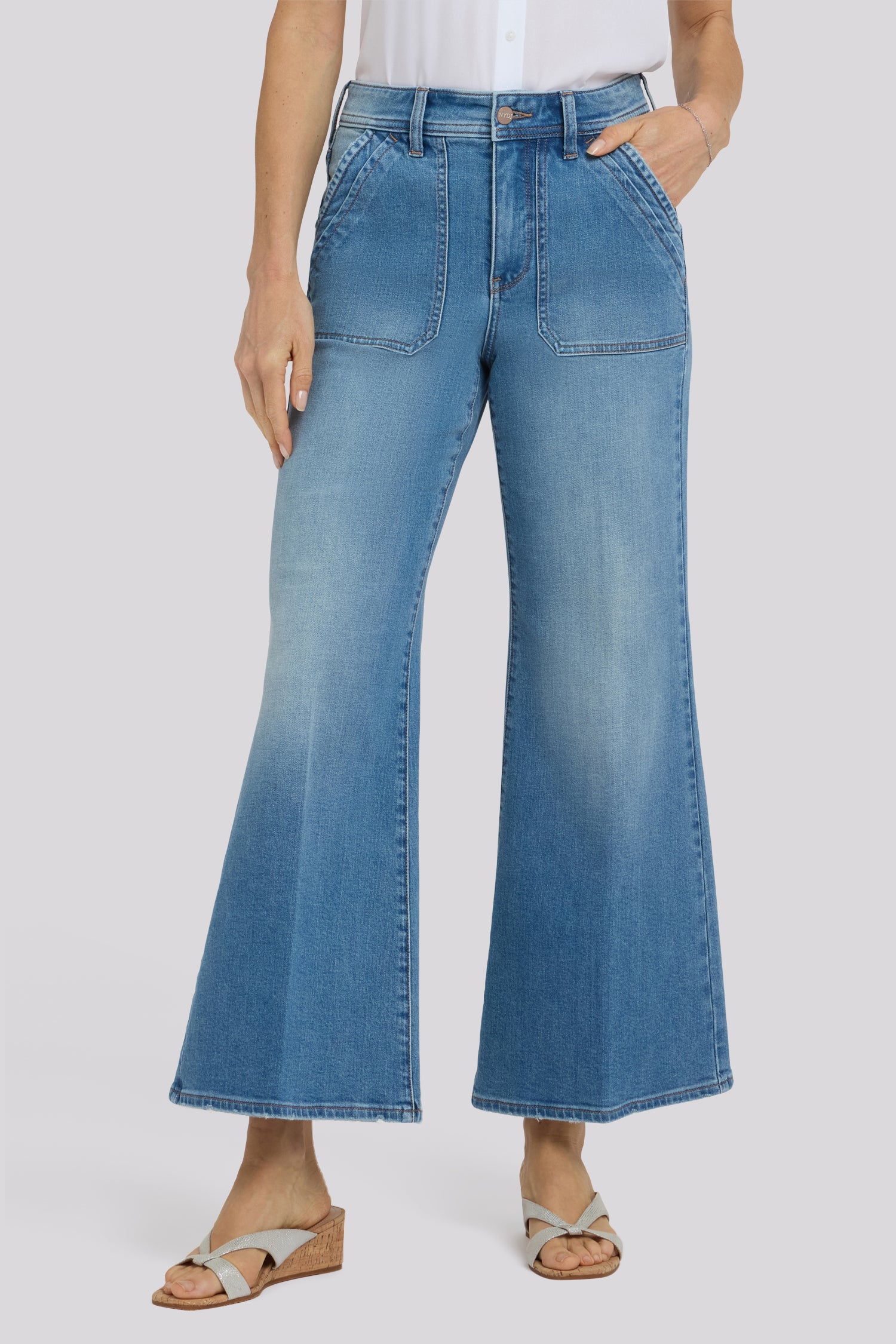 NYDJ Mia Palazzo Ankle Jeans With High Rise And Utility Pockets - Port Sea