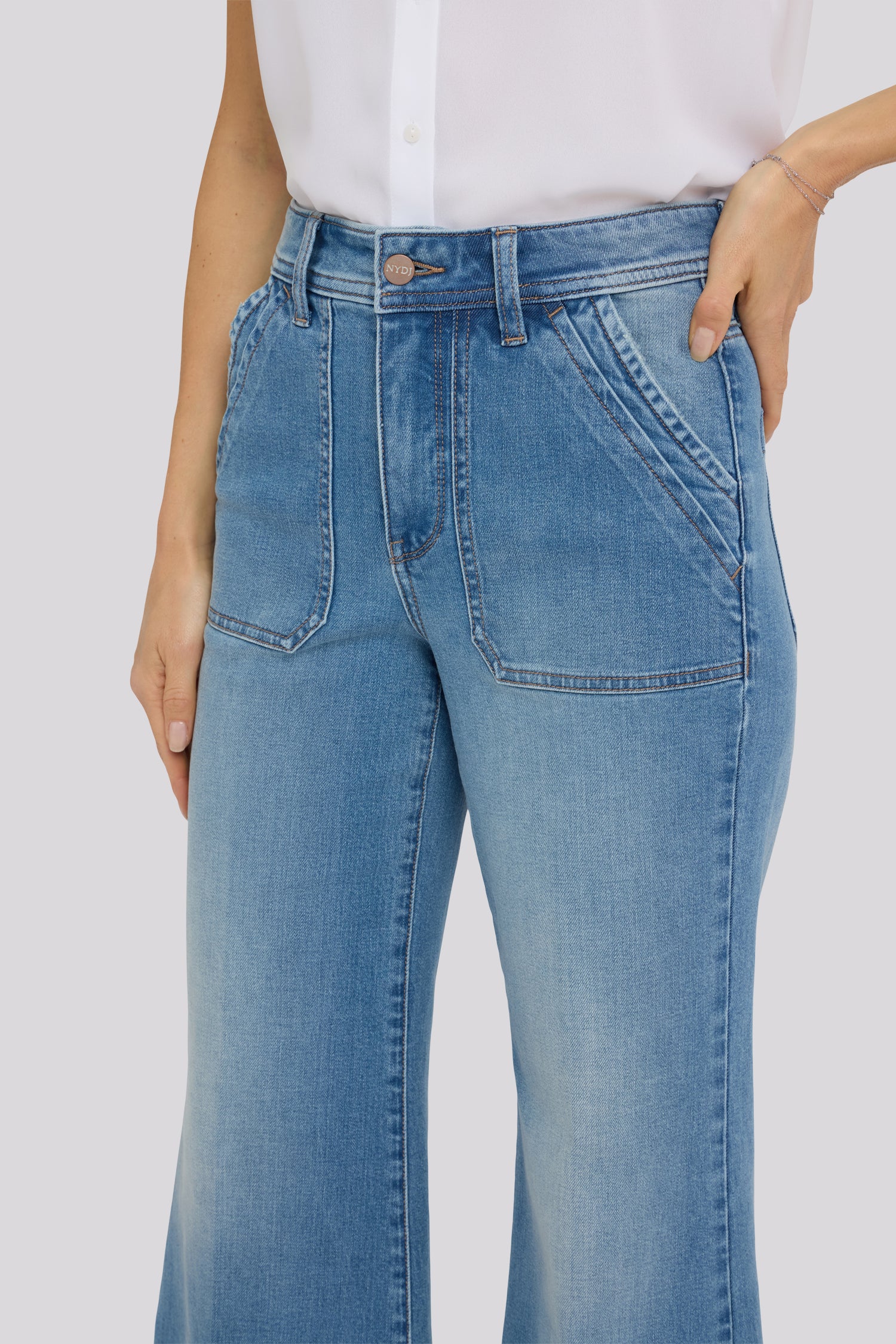 NYDJ Mia Palazzo Ankle Jeans With High Rise And Utility Pockets - Port Sea