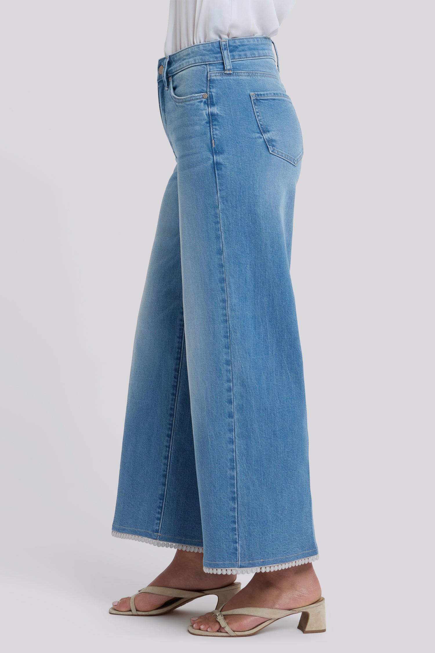 Brodi Wide Leg Ankle Jeans With High Rise And Crochet Trim Hems