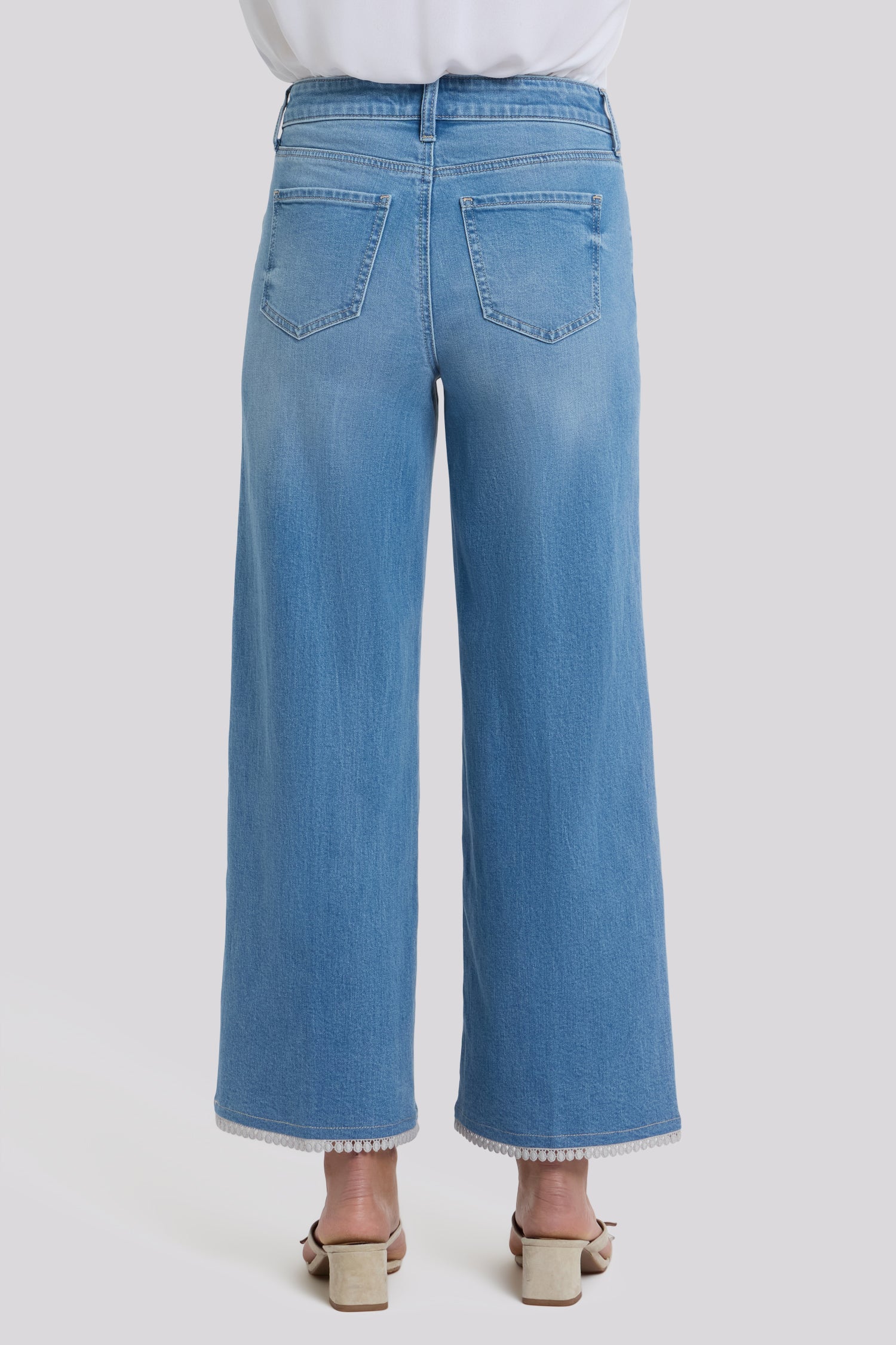 Brodi Wide Leg Ankle Jeans With High Rise And Crochet Trim Hems