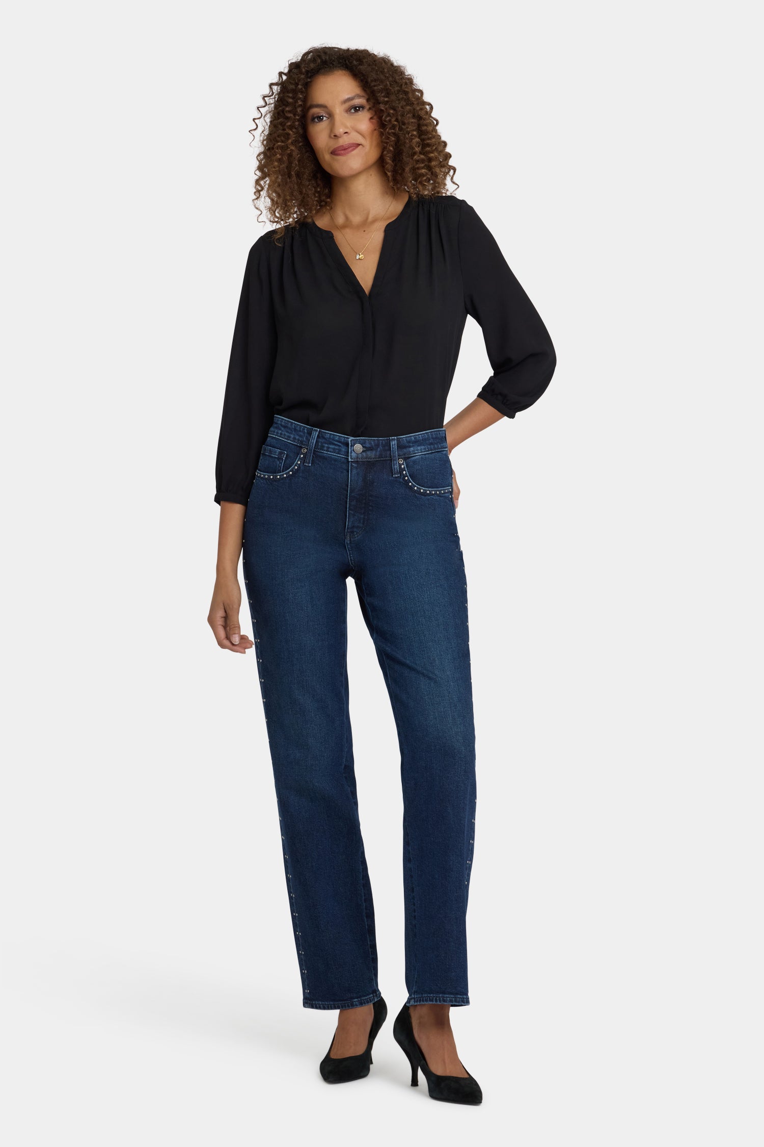 NYDJ Brooke Loose Straight Jeans With Rhinestones - Louvre Sapphire