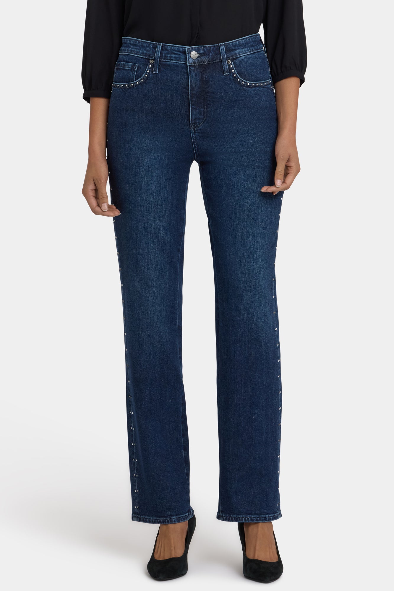 NYDJ Brooke Loose Straight Jeans With Drop Waist And Rhinestones - Louvre Sapphire