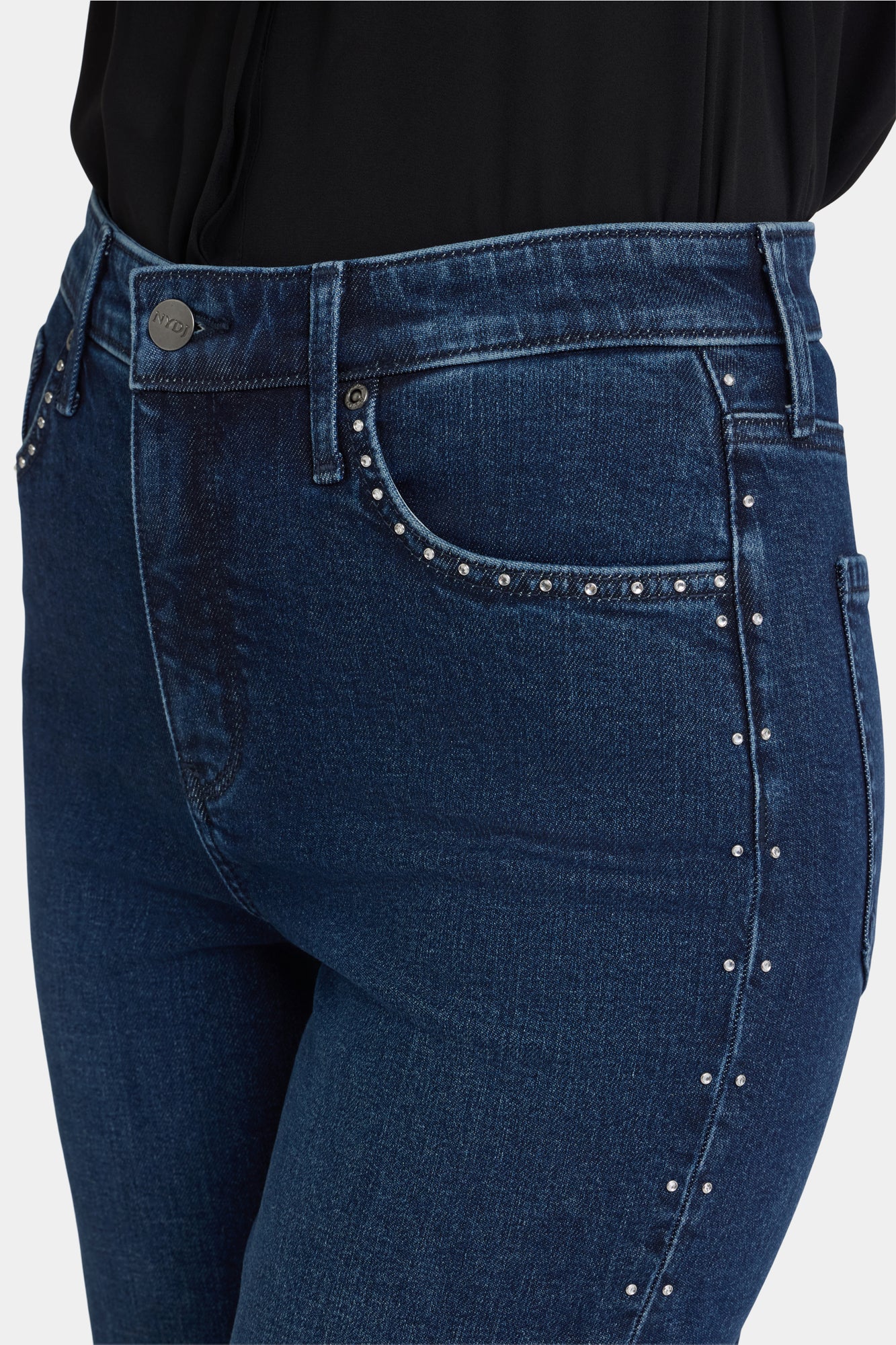 NYDJ Brooke Loose Straight Jeans With Drop Waist And Rhinestones - Louvre Sapphire