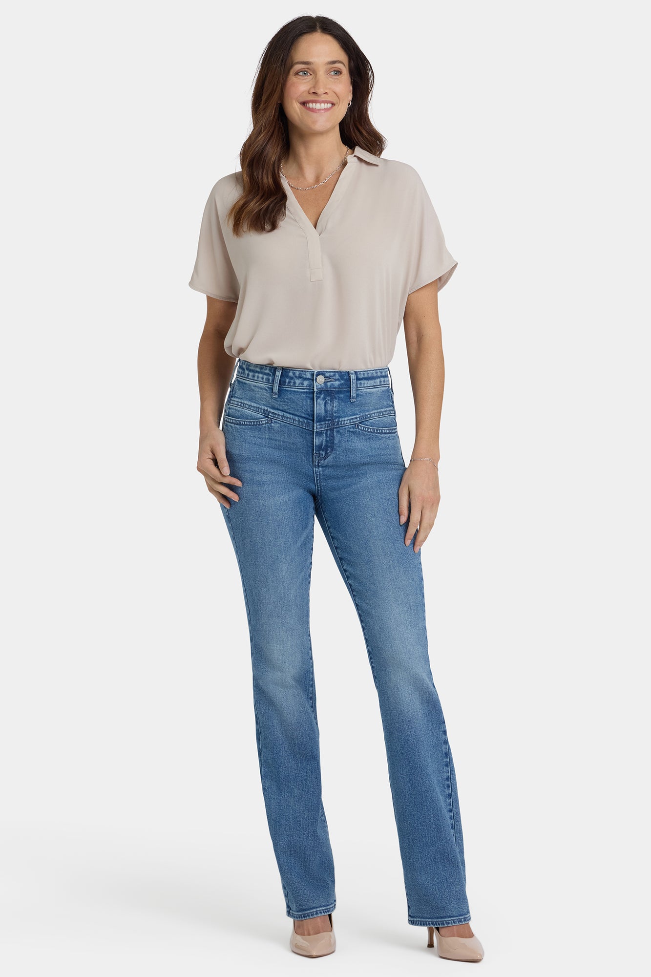 Barbara Bootcut Jeans With High Rise And Front Yoke - Washed