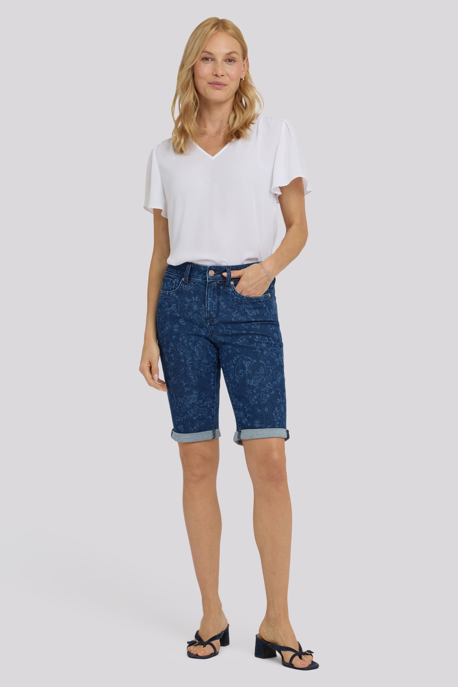 Briella 11 Inch Denim Shorts With Roll Cuffs - Garden Paisley