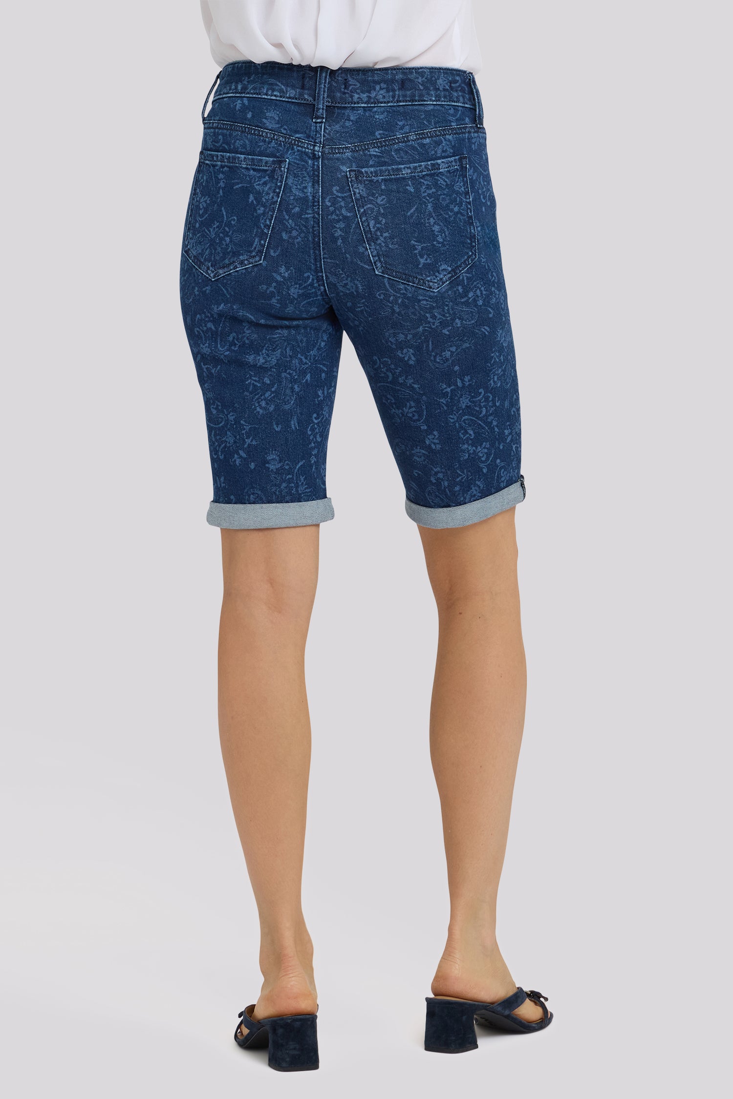 Briella 11 Inch Denim Shorts With Roll Cuffs - Garden Paisley