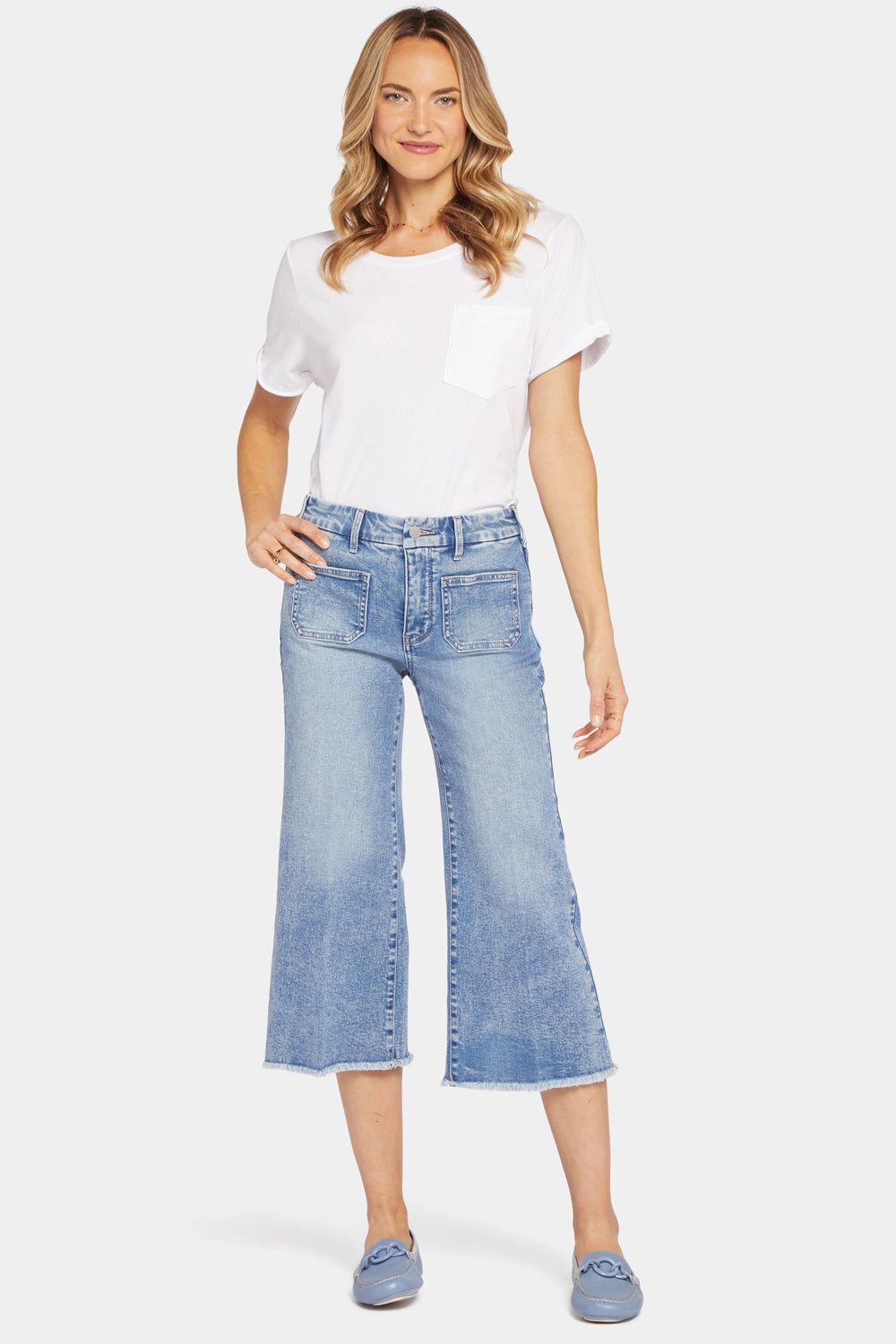 NYDJ Patchie Wide Leg Capri Jeans With Frayed Hems - Quinta