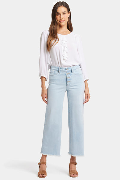 Teresa Wide Leg Ankle Jeans With High Rise And Frayed Hems - Oceanfront  Blue | NYDJ